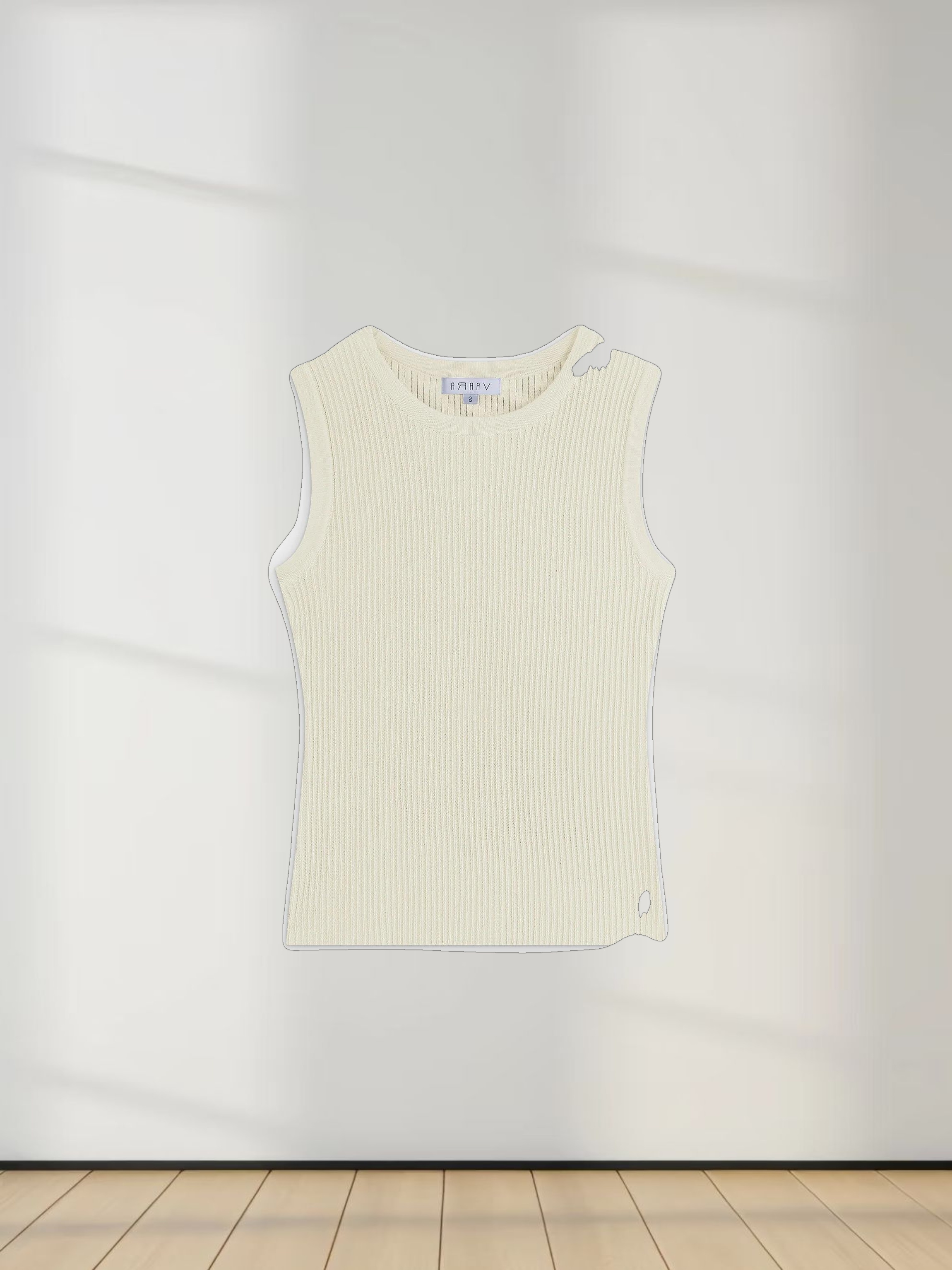 Sleeveless Ribbed Crew-Ivory