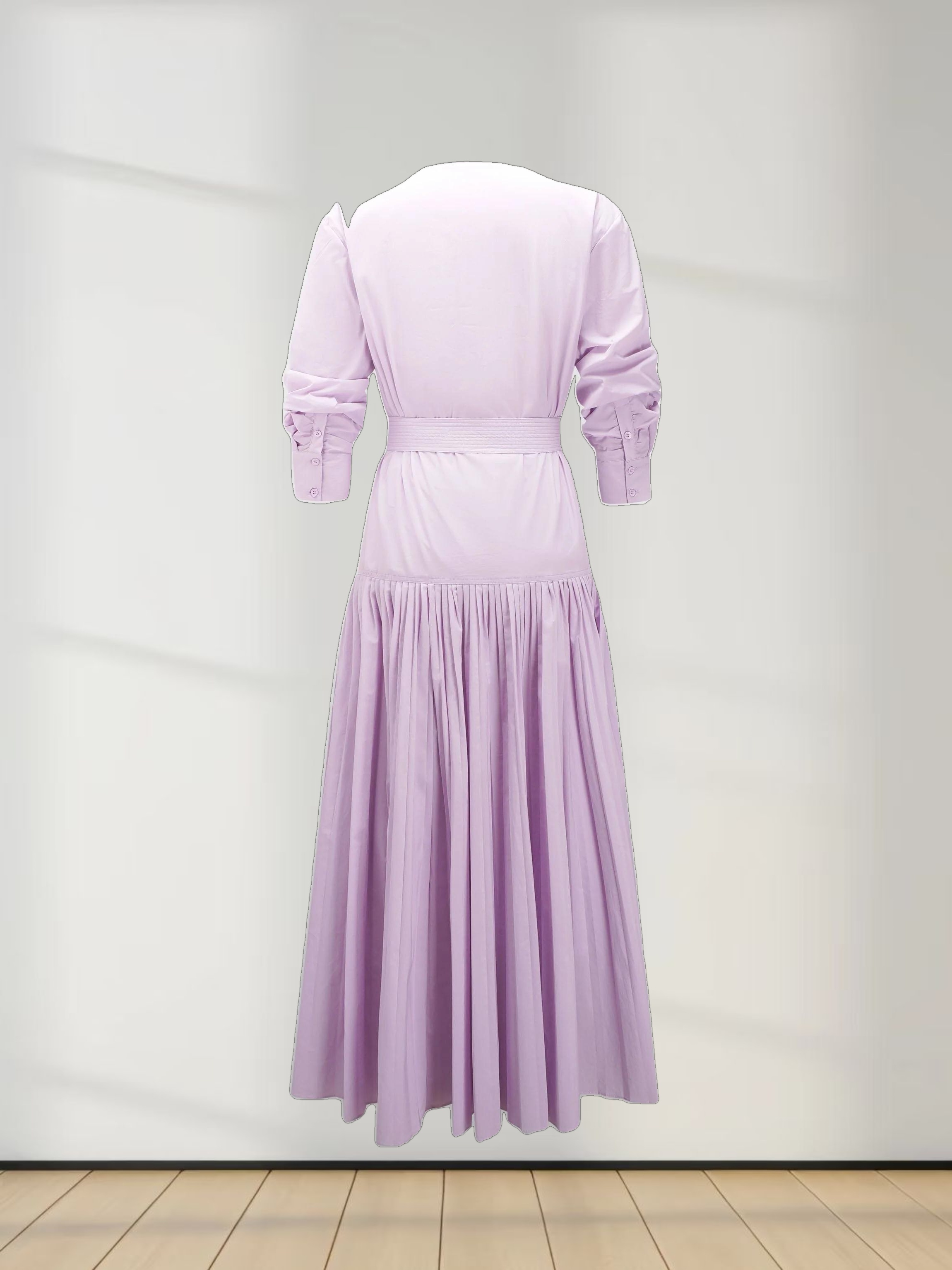 Drop Waist Pintuck Pleat Cotton Dress-Lavender