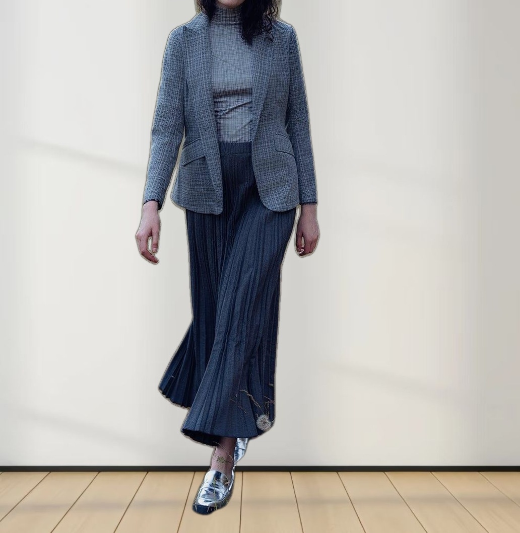 Wool Blend Pleated Skirt-Dark Grey