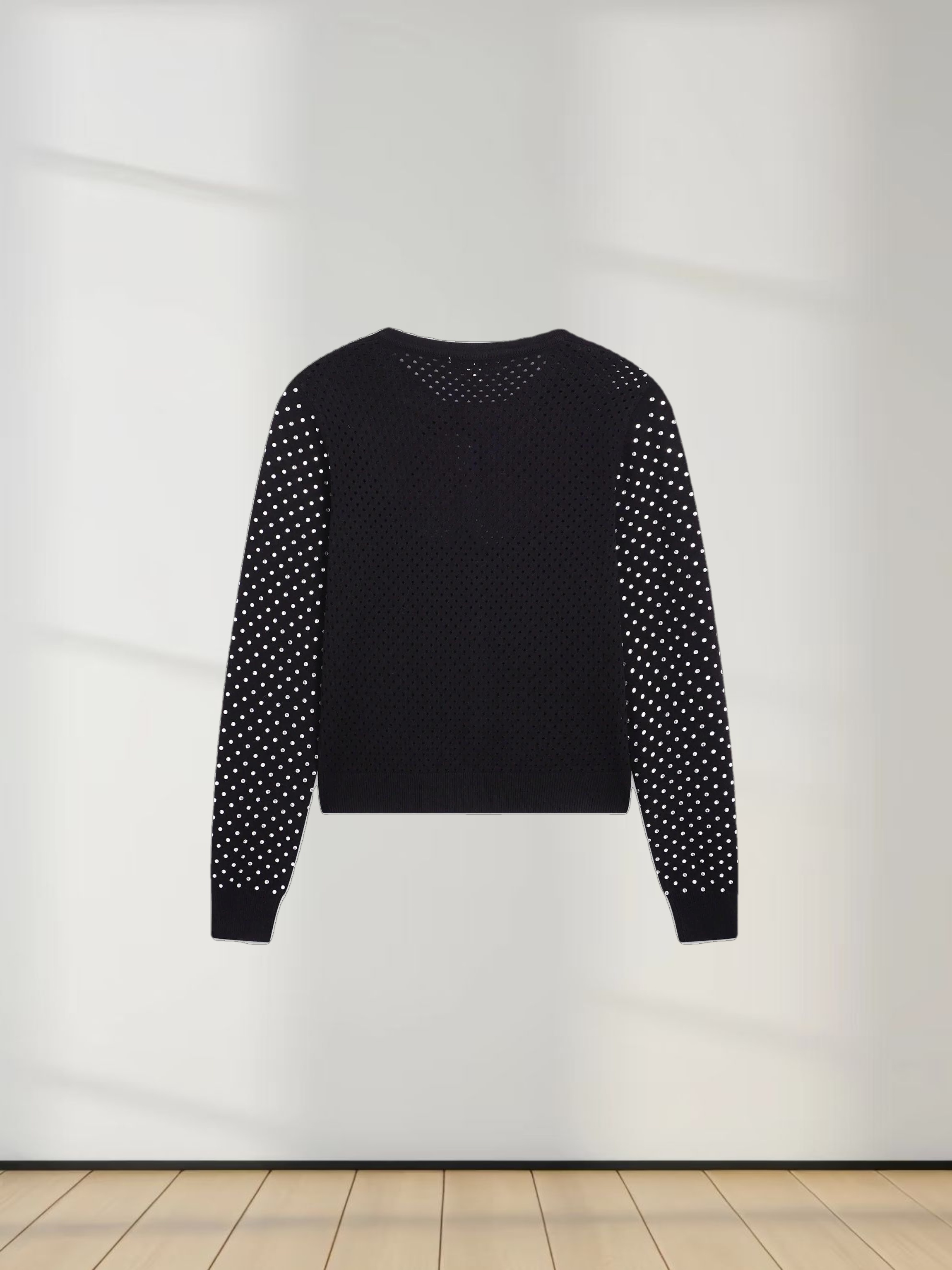 Open Knit Diamond Crew Cardigan-Silver