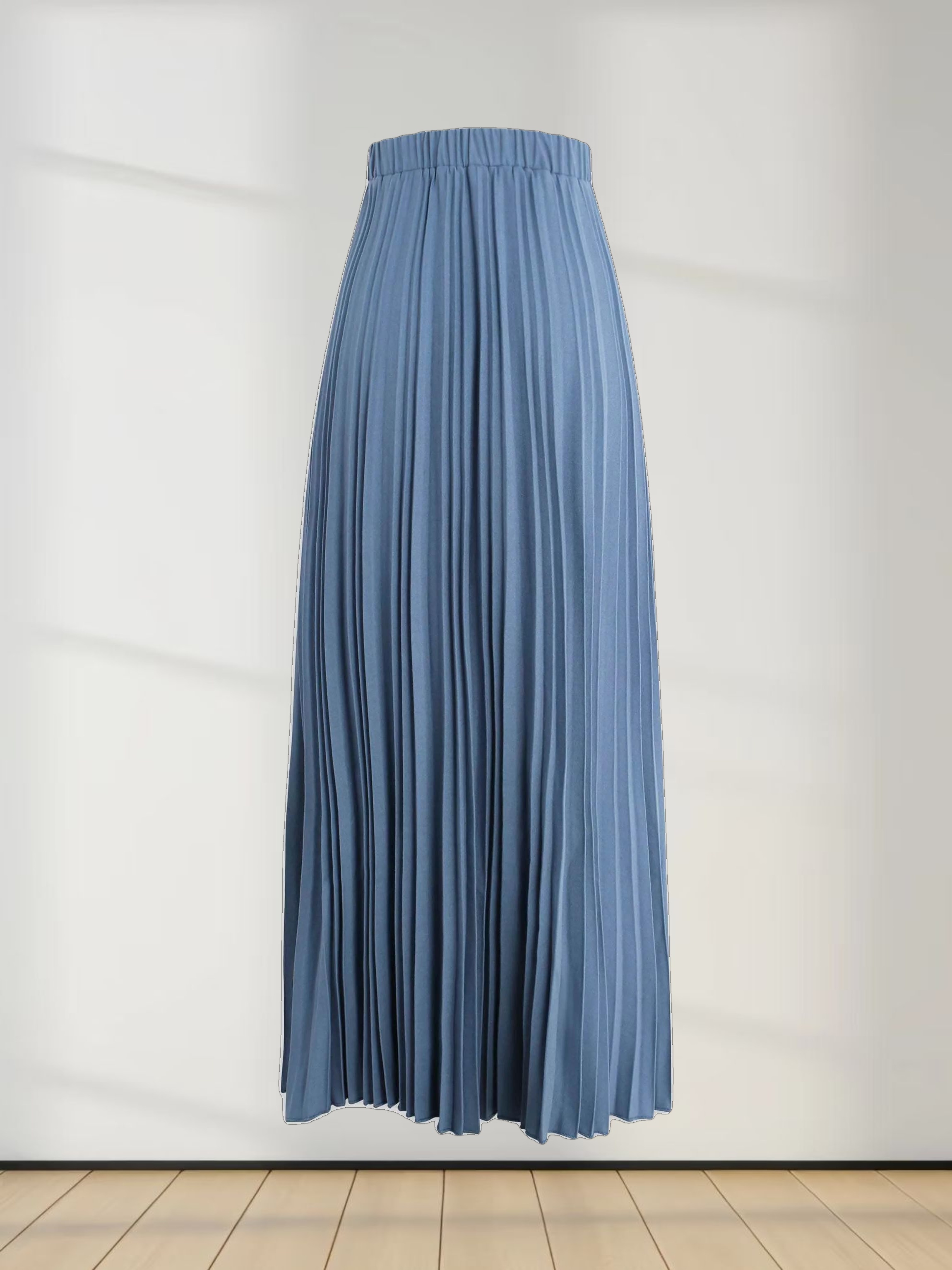 Wool Blend Pleated Skirt-Denim Blue