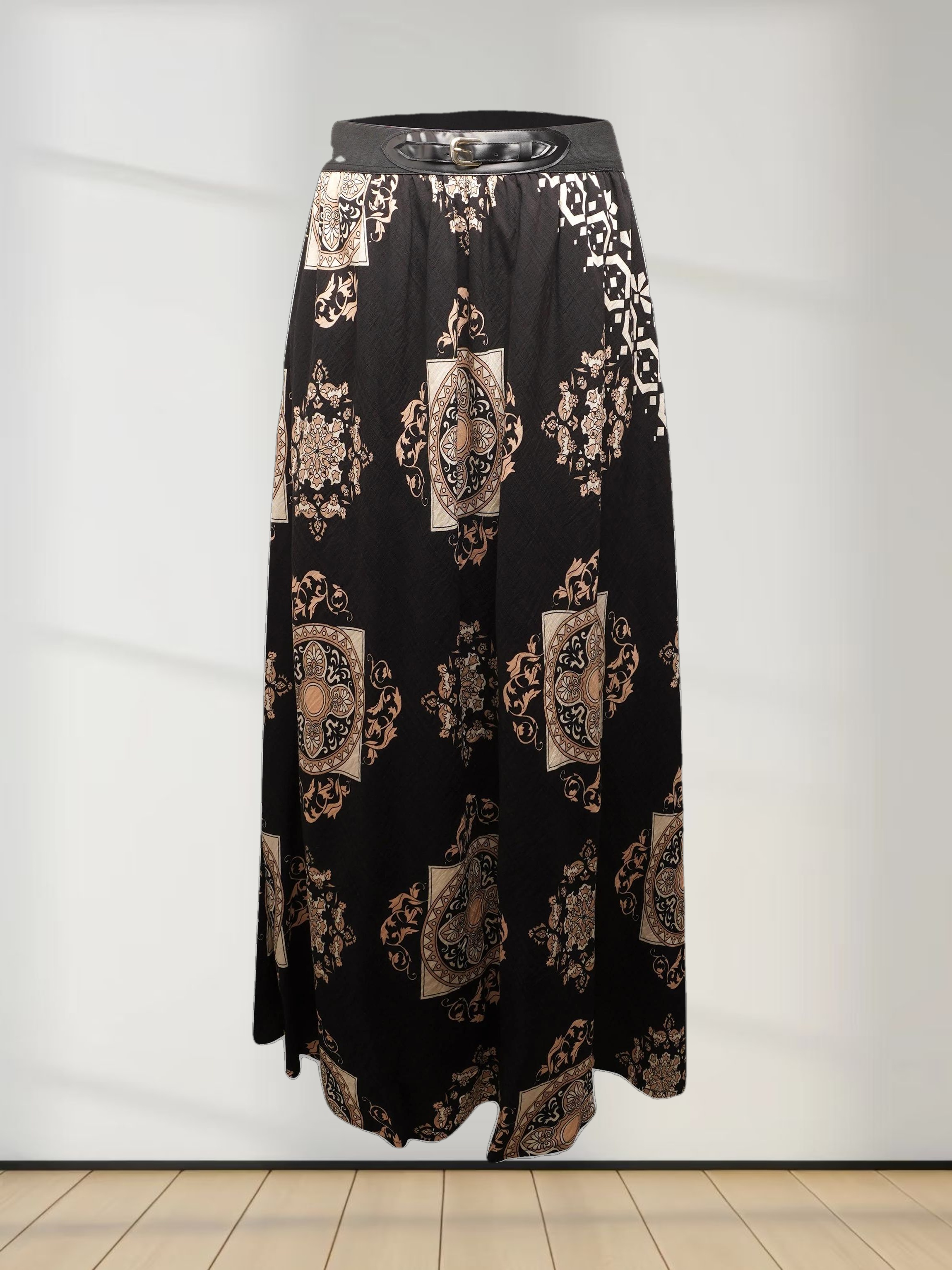 Leather Buckle Skirt-Black Medallion