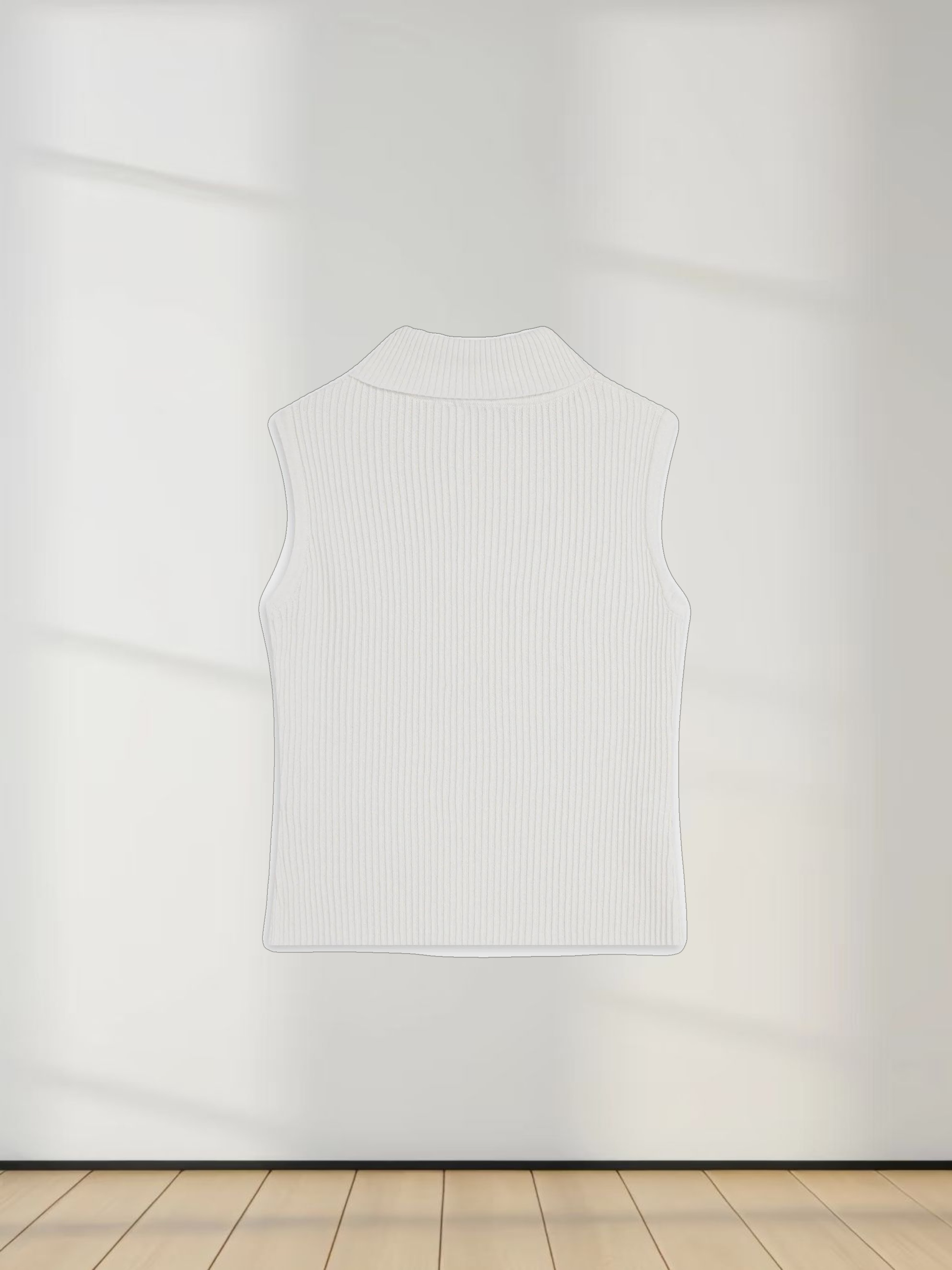 Sleeveless Ribbed Turtleneck-Ivory