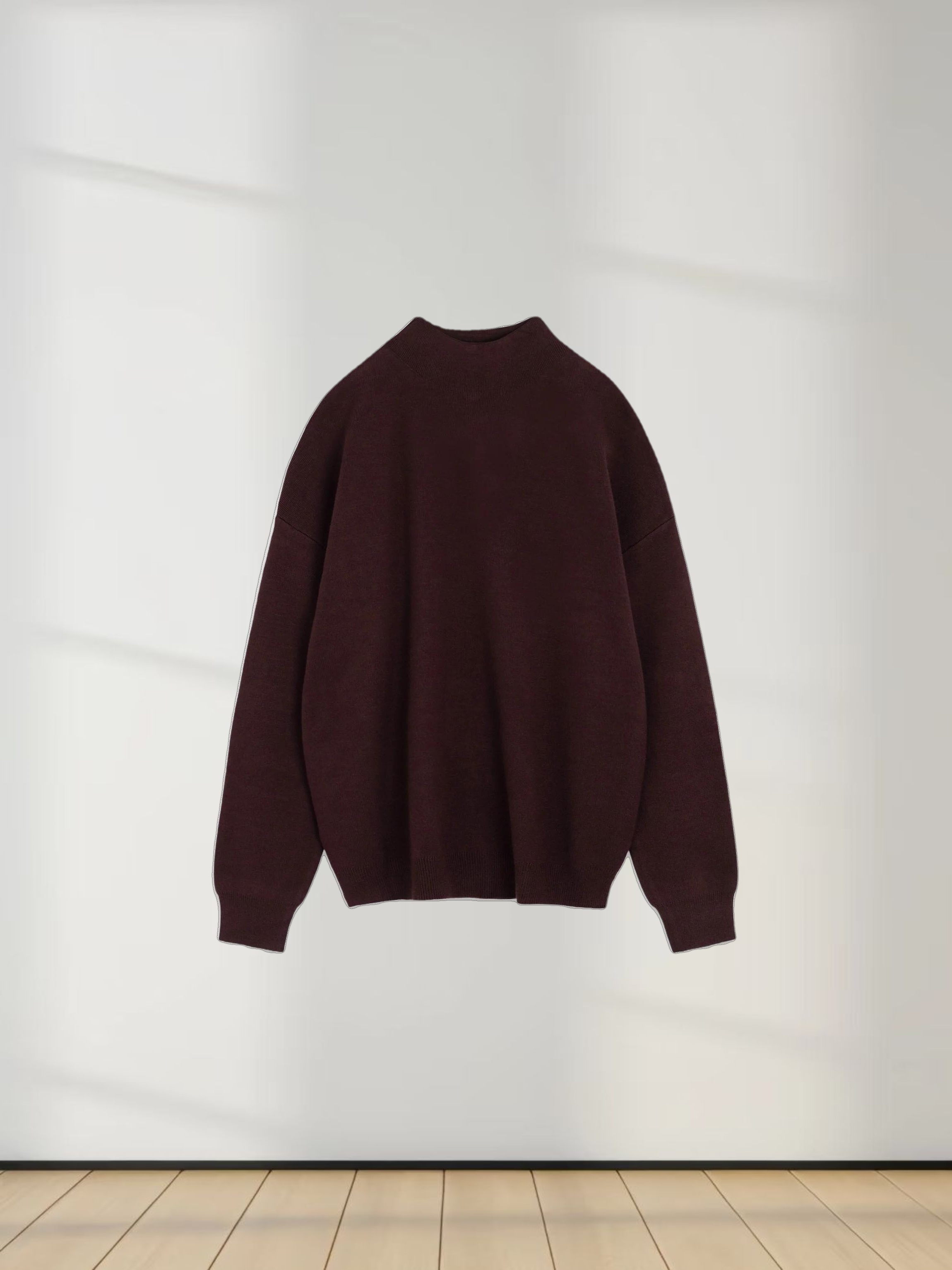 Mock Neck Thin Knit Sweater-Brown
