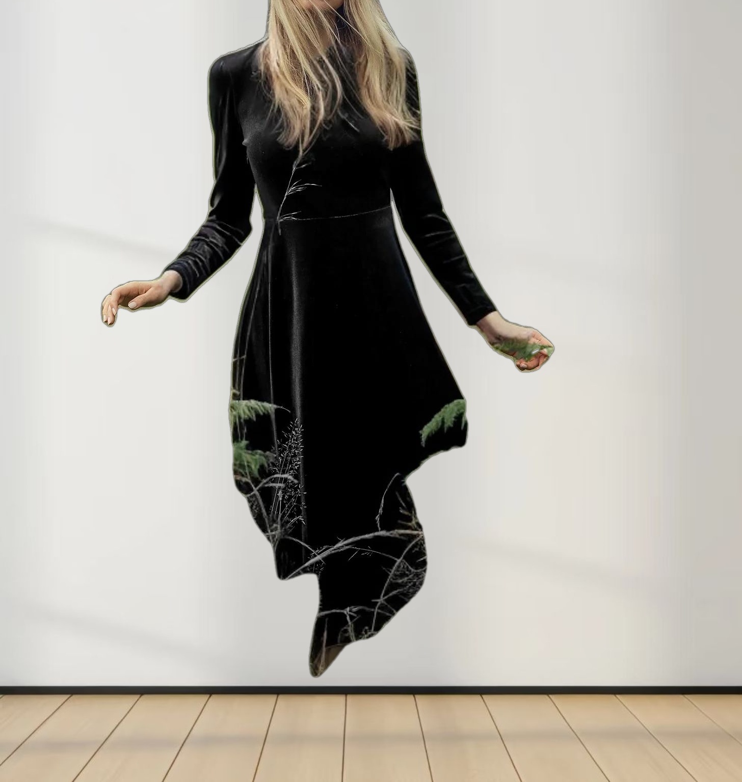 Velour Front Knot Maxi Dress-Black