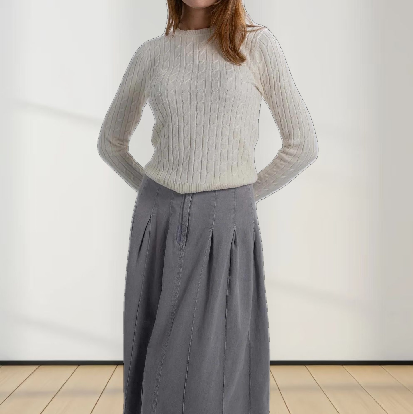 Knit Cable Sweater-White