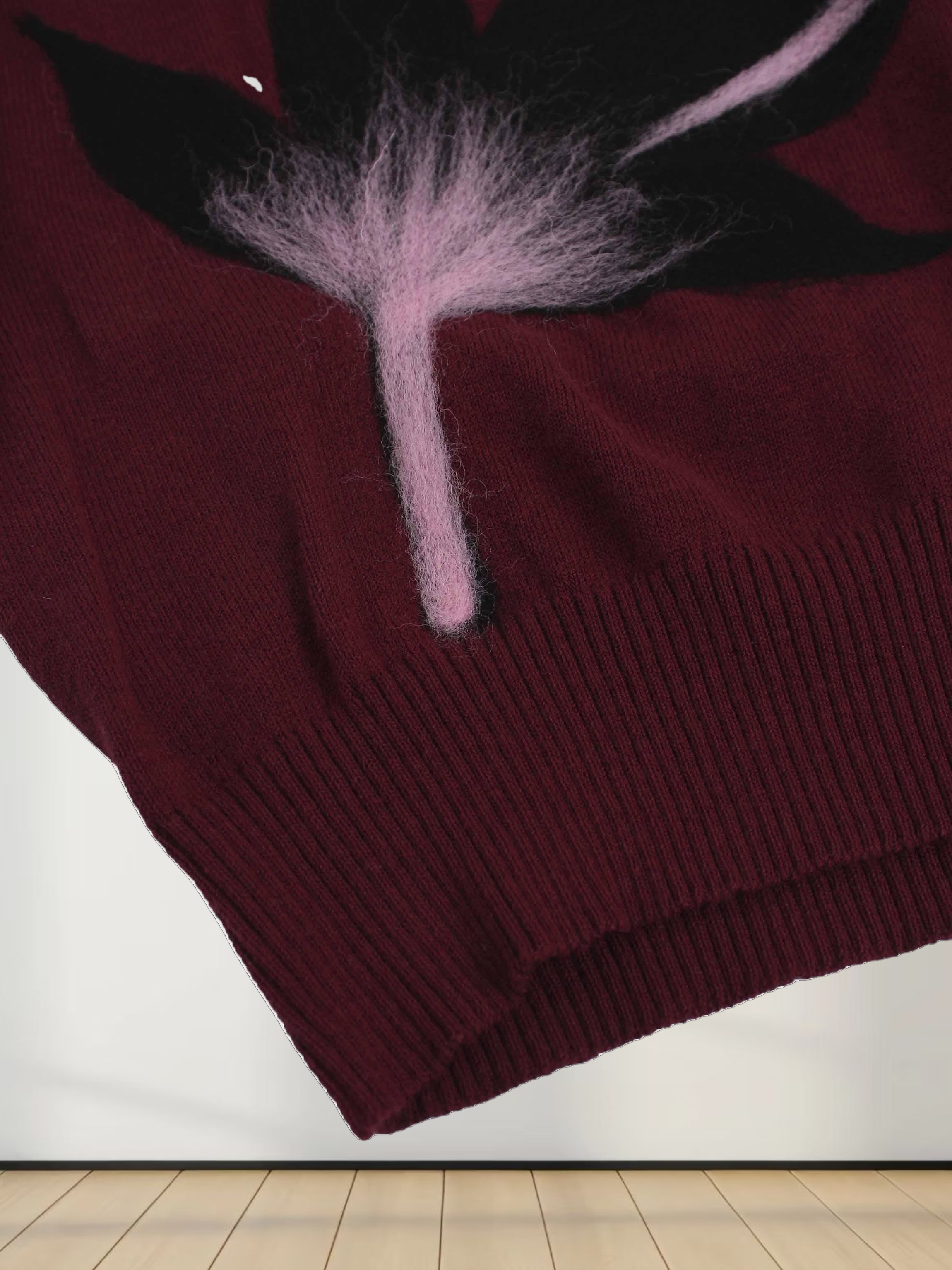 Textured Print Sweater-Burgundy Floral