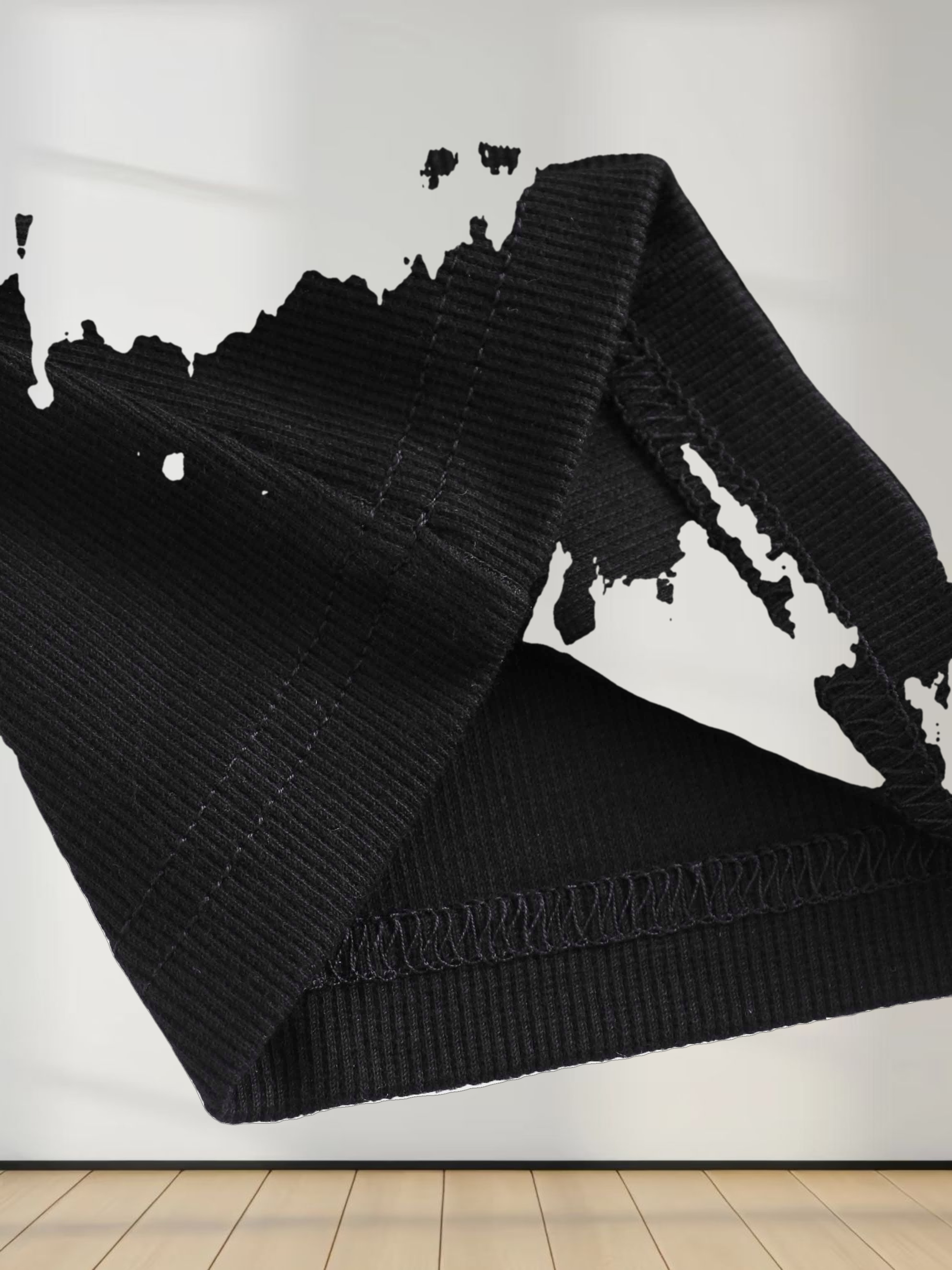 Ribbed Crew Neck Puff Sleeve Top-Black