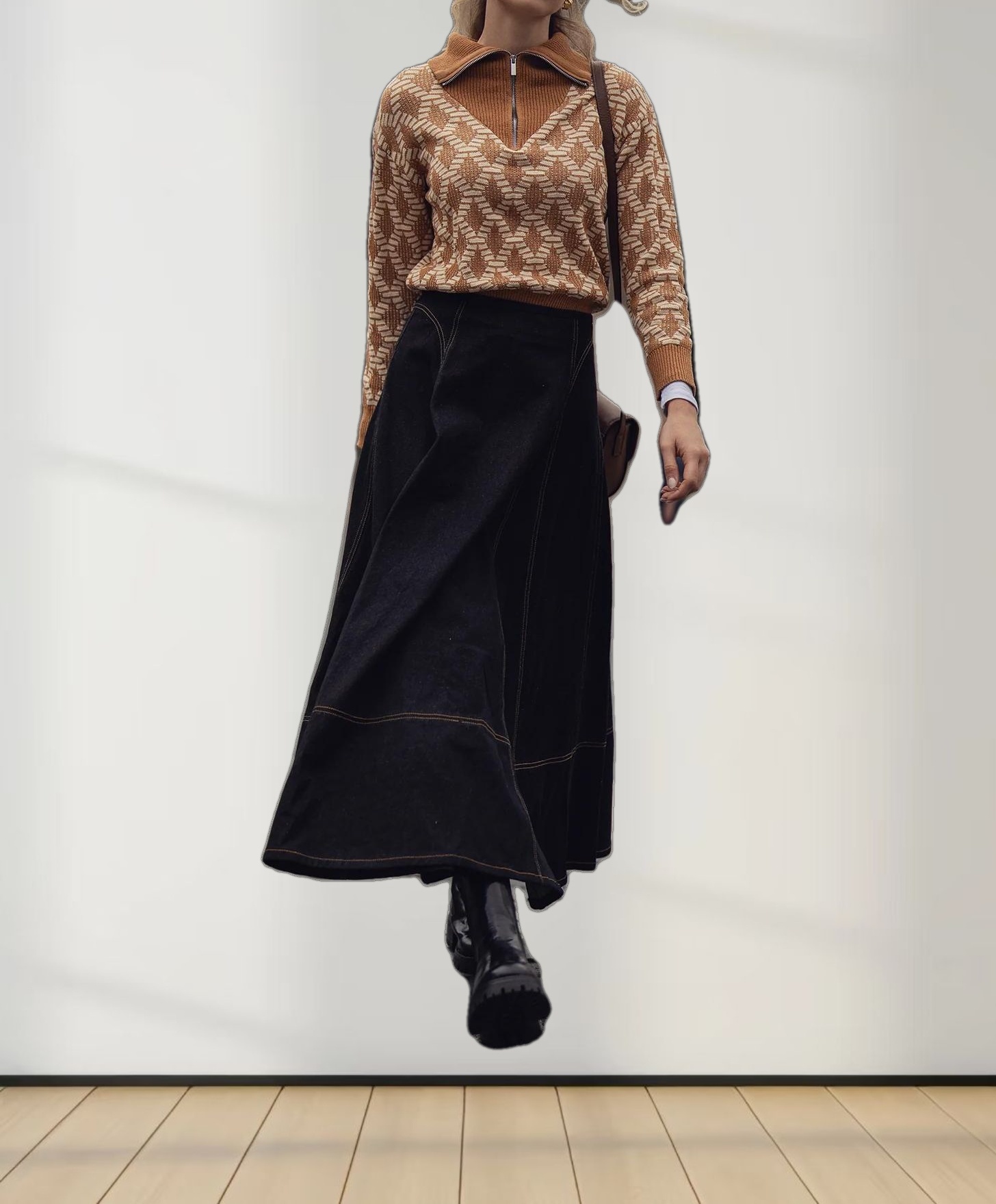 Half Zip Shawl Collar Sweater-Diamond Design