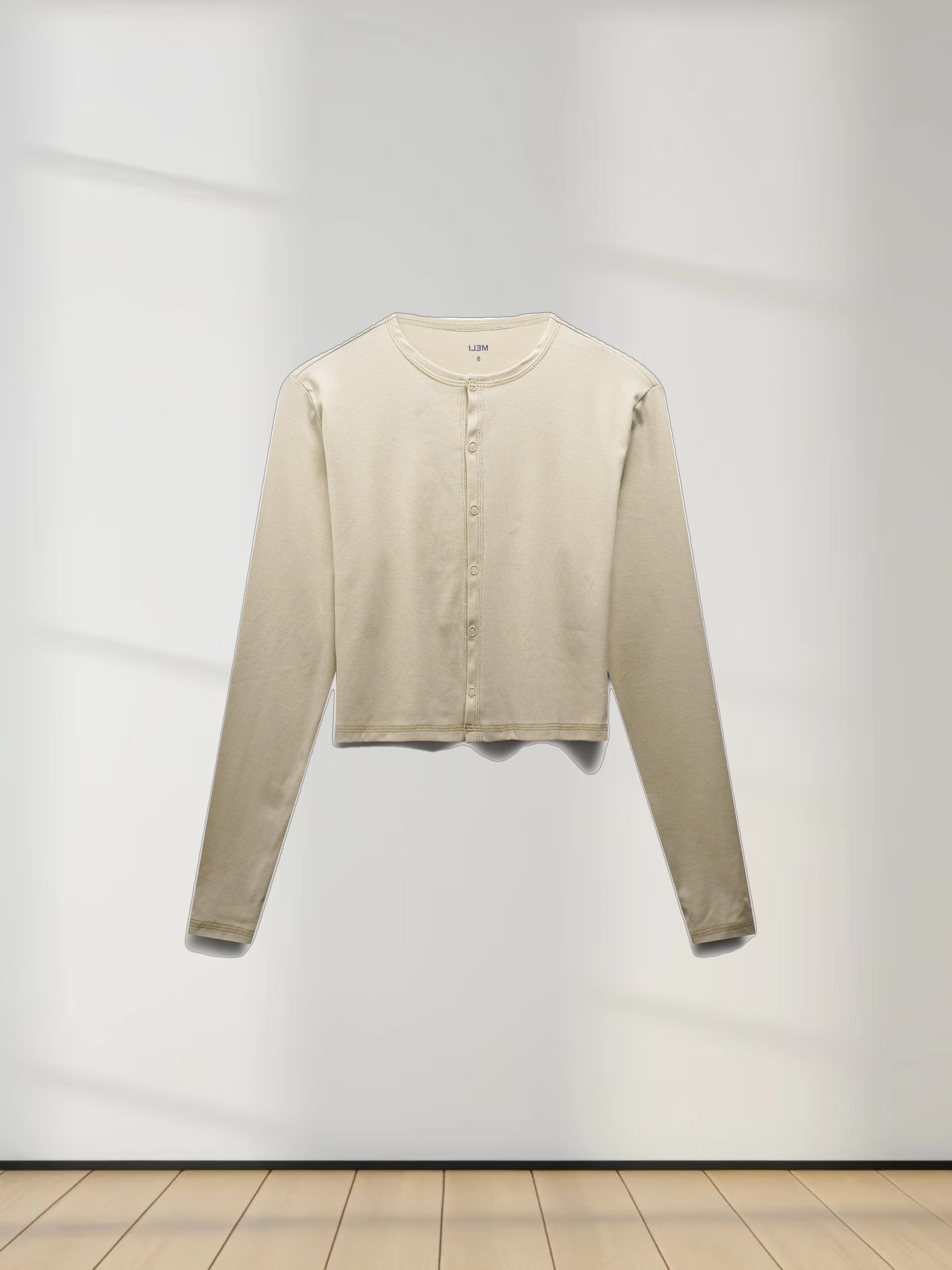 Basic T-Shirt Cropped Cardigan-Tan