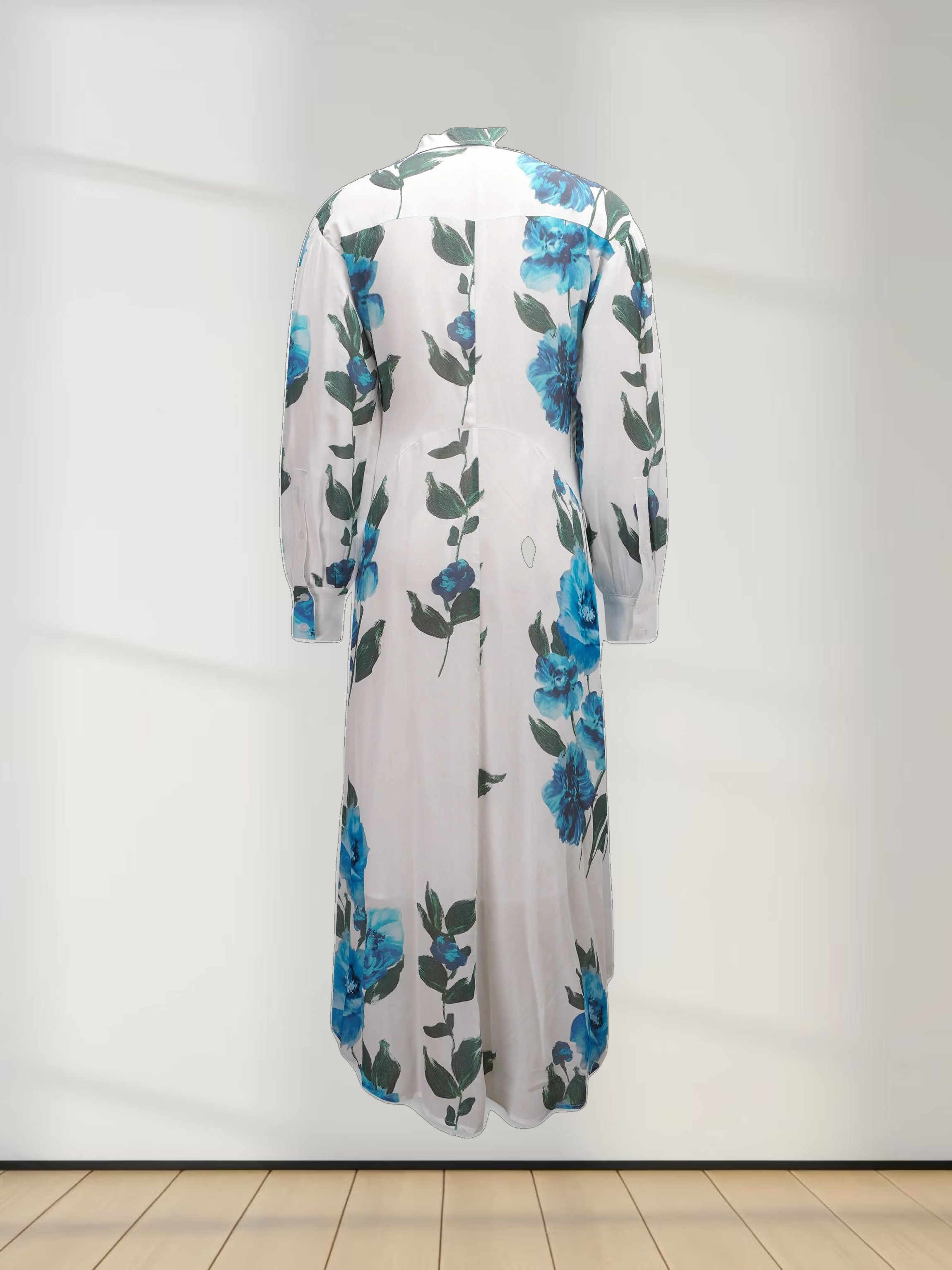 Printed Shirred Pocket Dress-Blue Floral