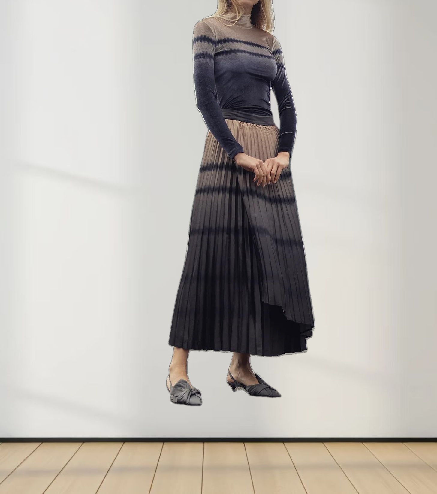 Ombre Faux Wrap Skirt - Brown