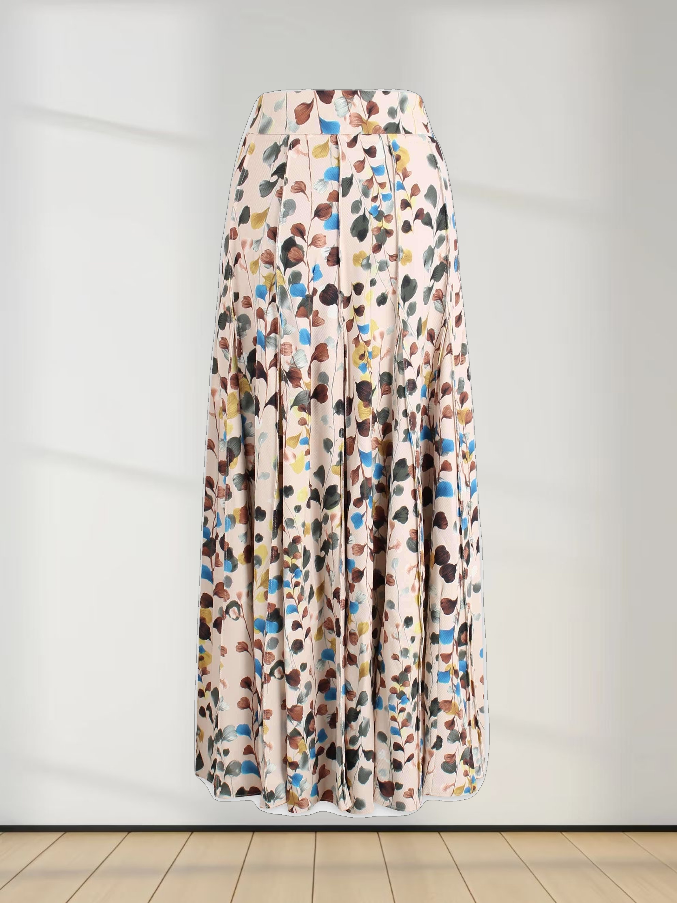 Seamed Pleated Skirt-Neutral Florals