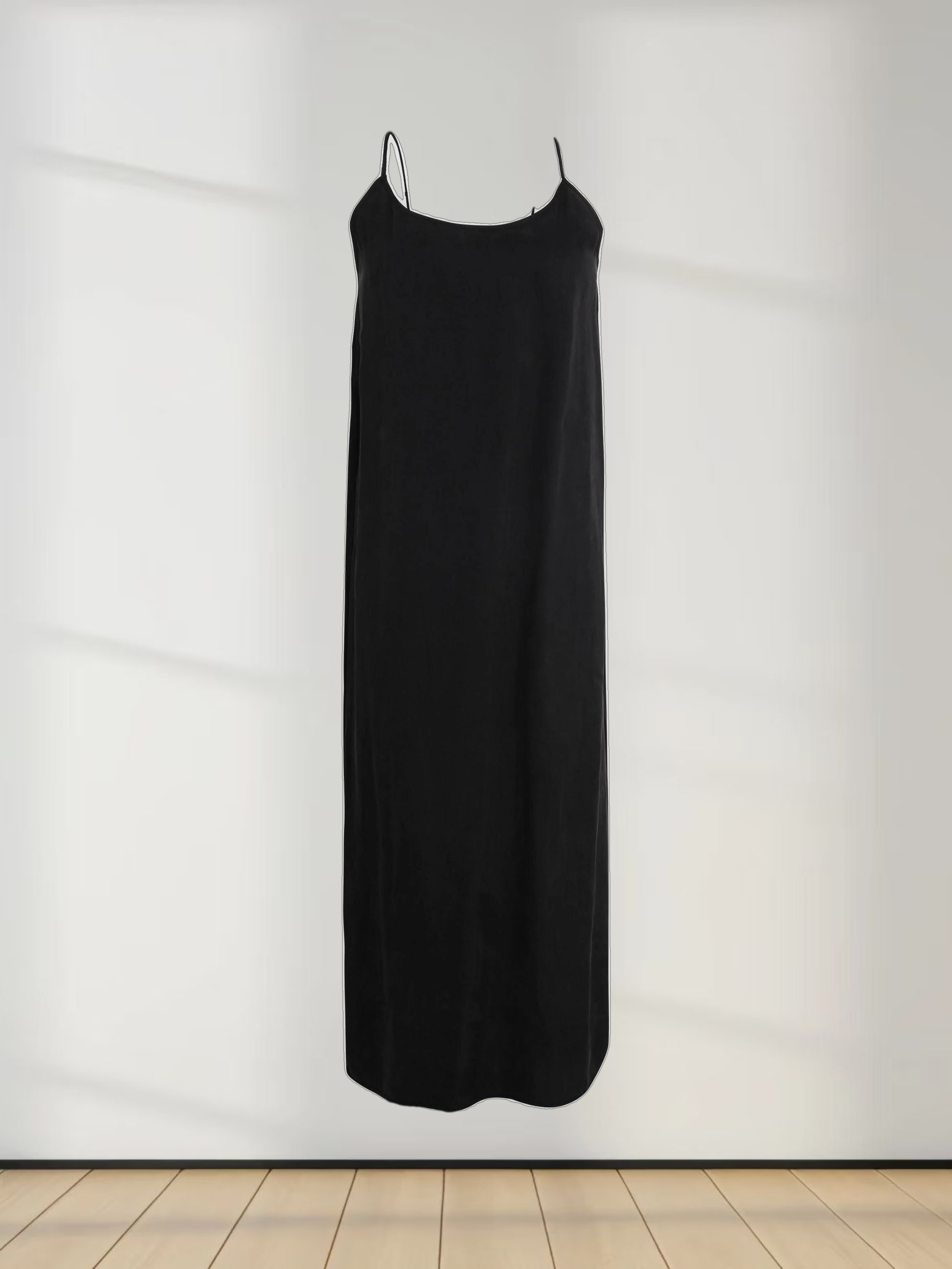 Cupro Crew Neck Slip Dress-Black