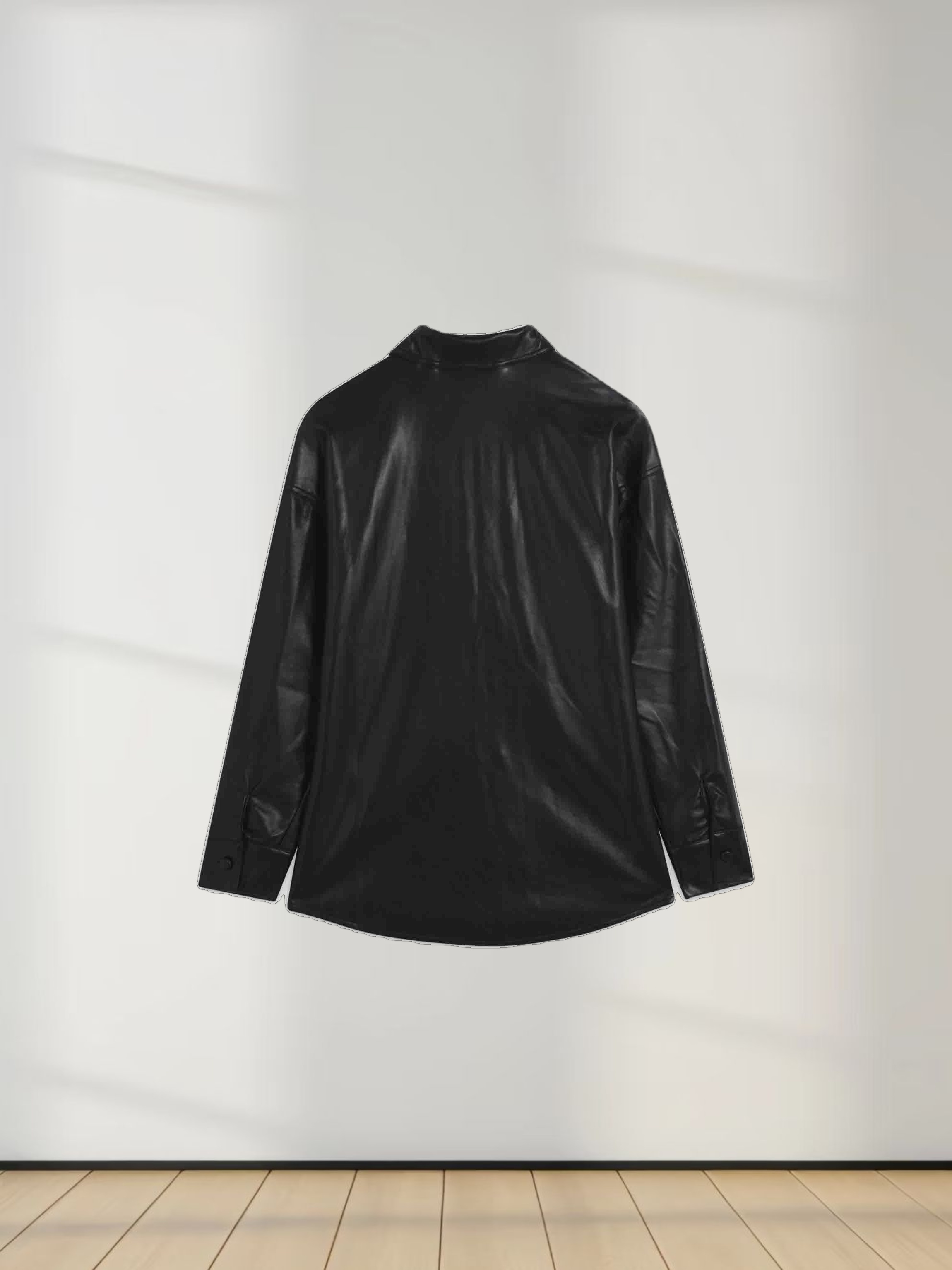 Snap Down Shacket-Black Leather