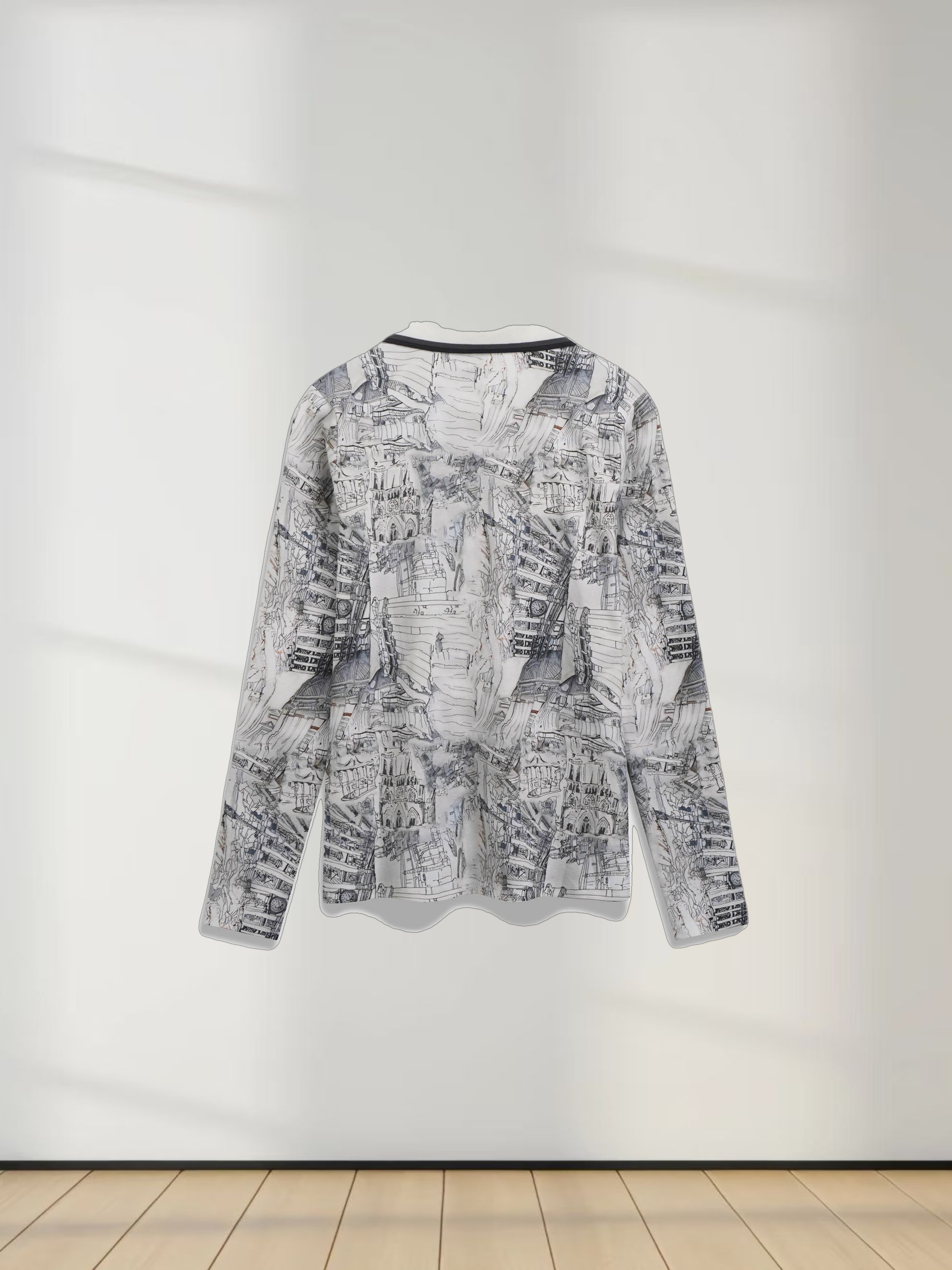 Printed Collar Snap Tee-Sketch