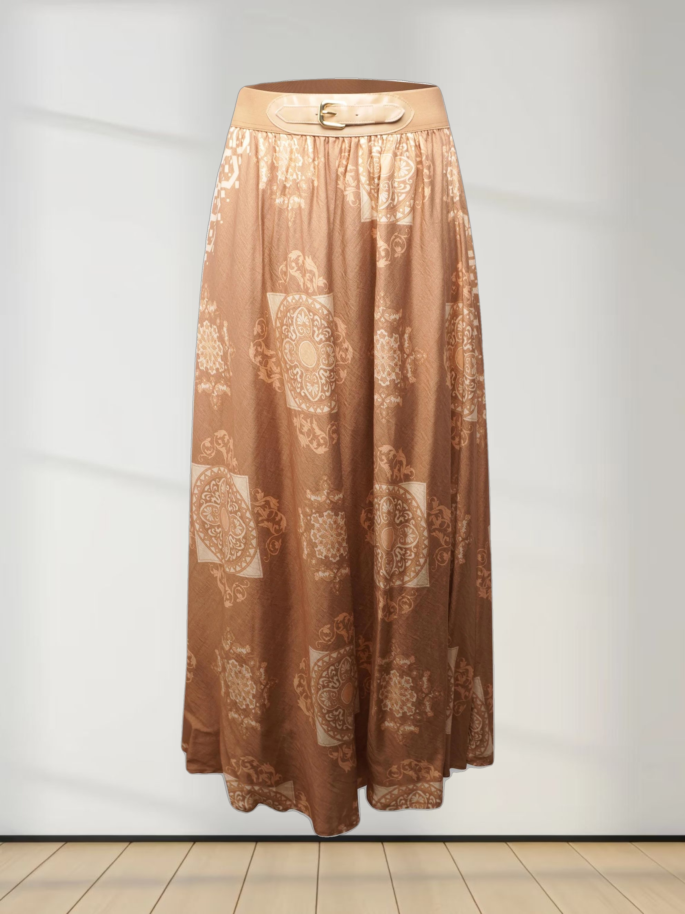 Leather Buckle Skirt-Tan Medallion