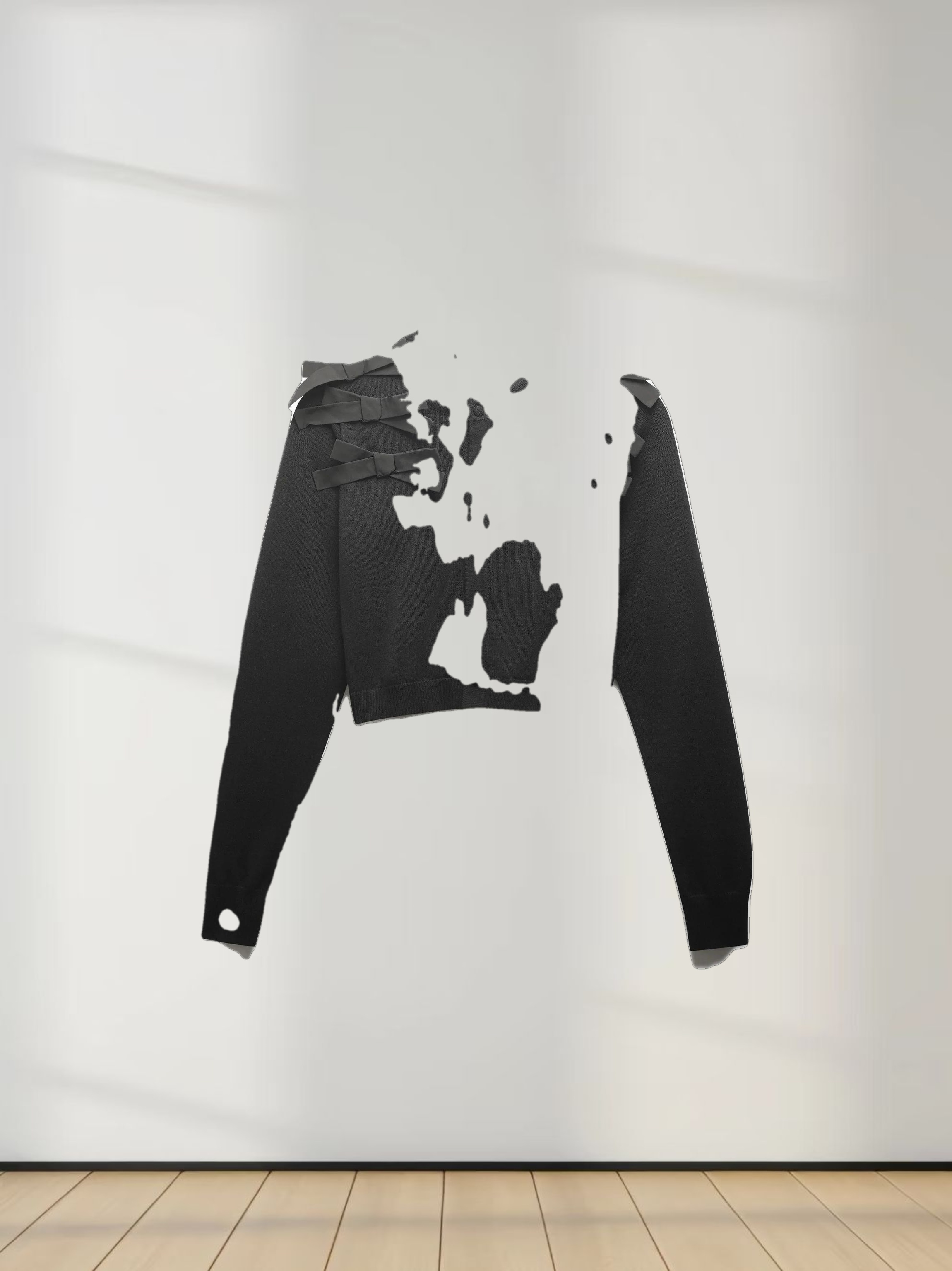 Cropped Bow Cardigan-Black