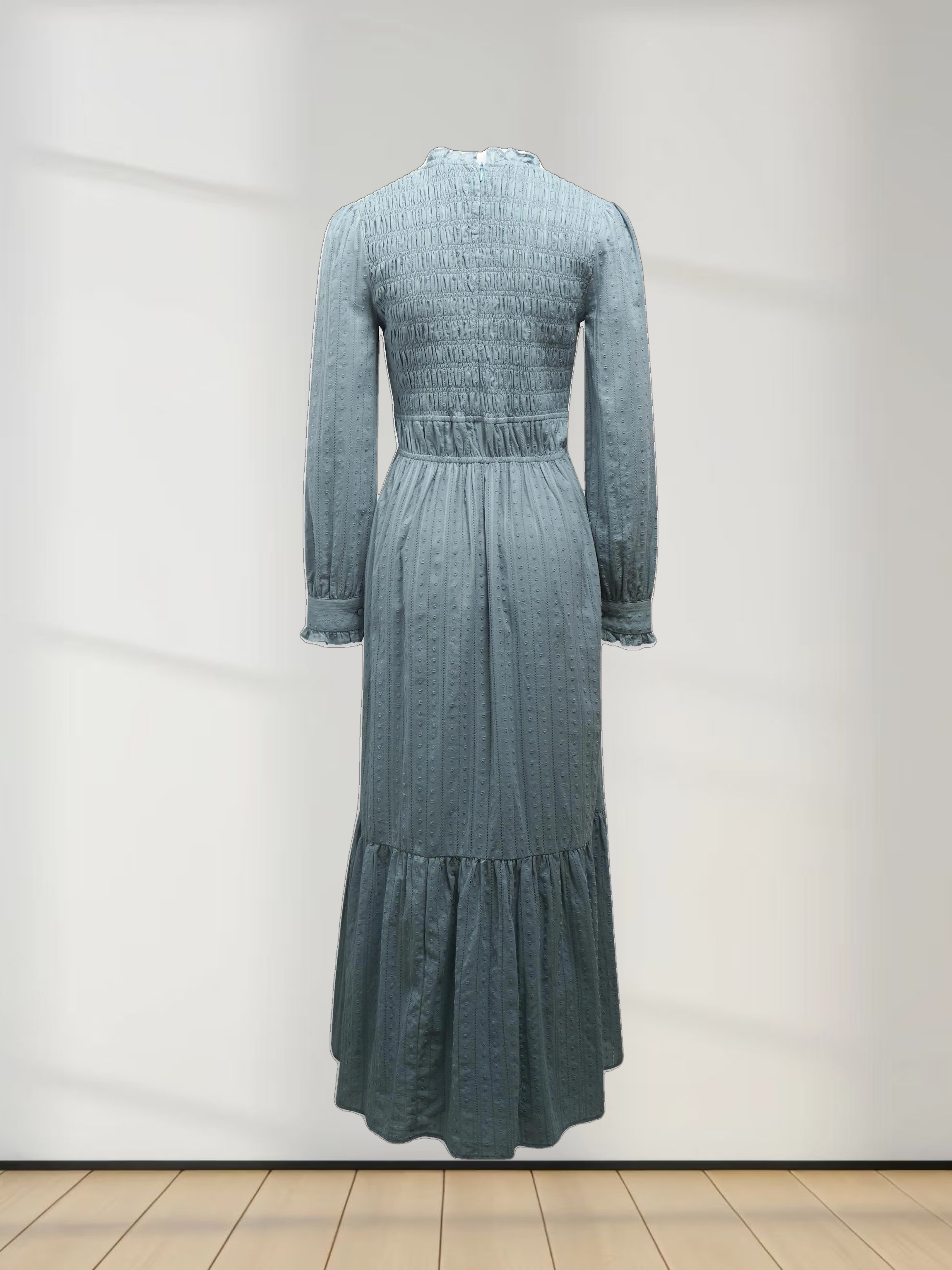 Swiss Dot Ruched Top Dress-Powder Blue