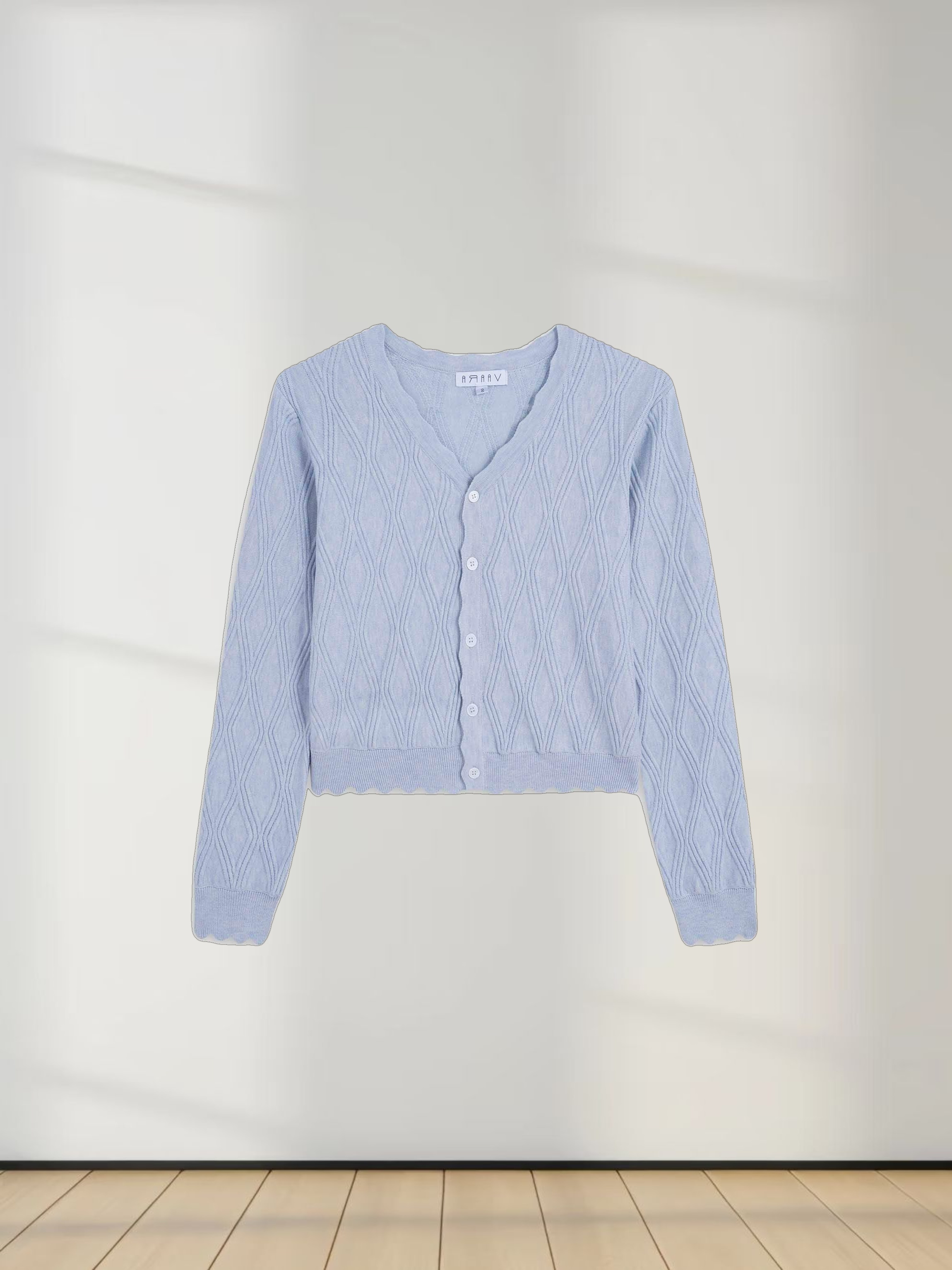 Scalloped Edge Cardigan-Light Blue Heather