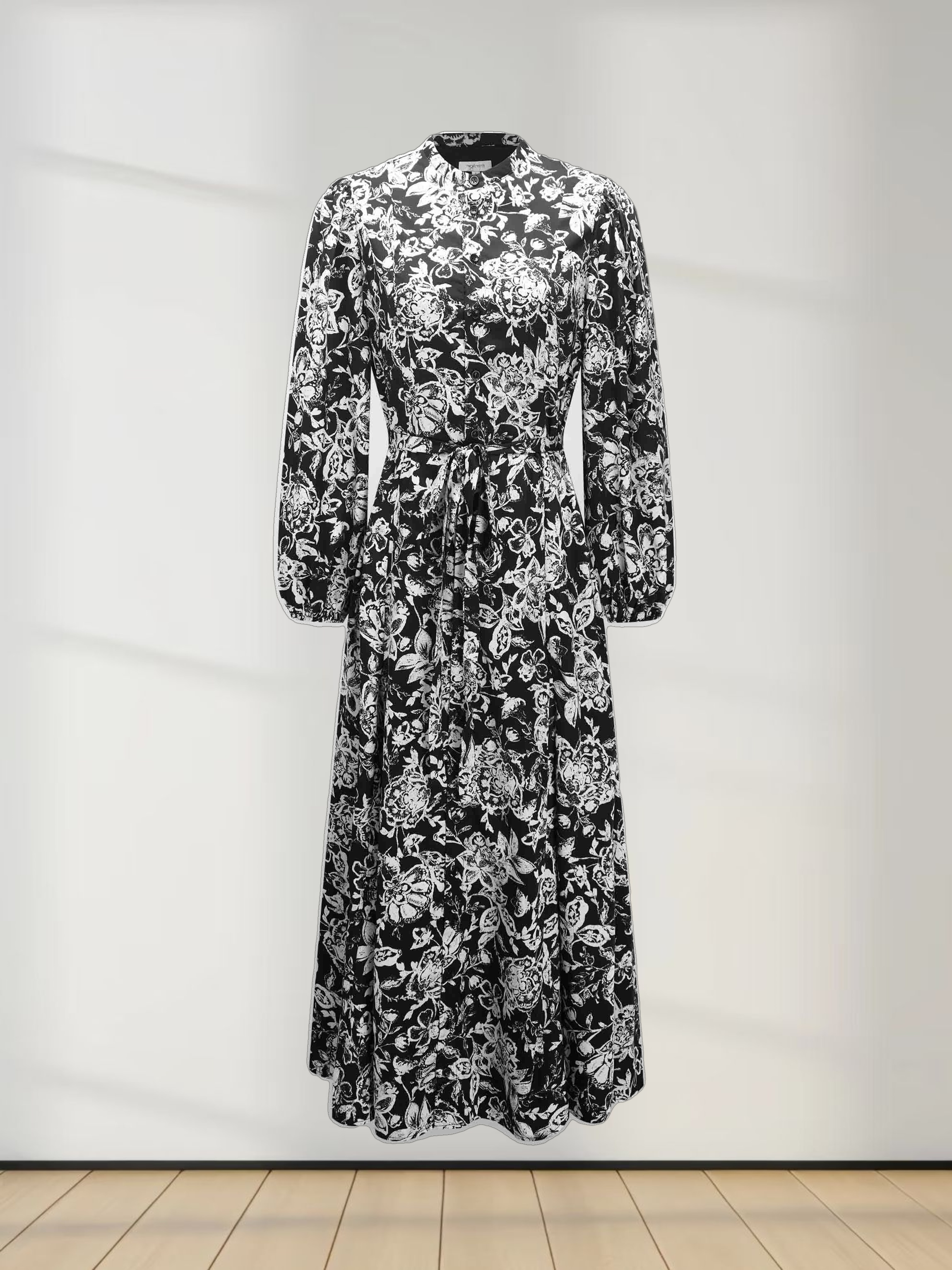 Princess Style Shirtdress-Black/White Floral