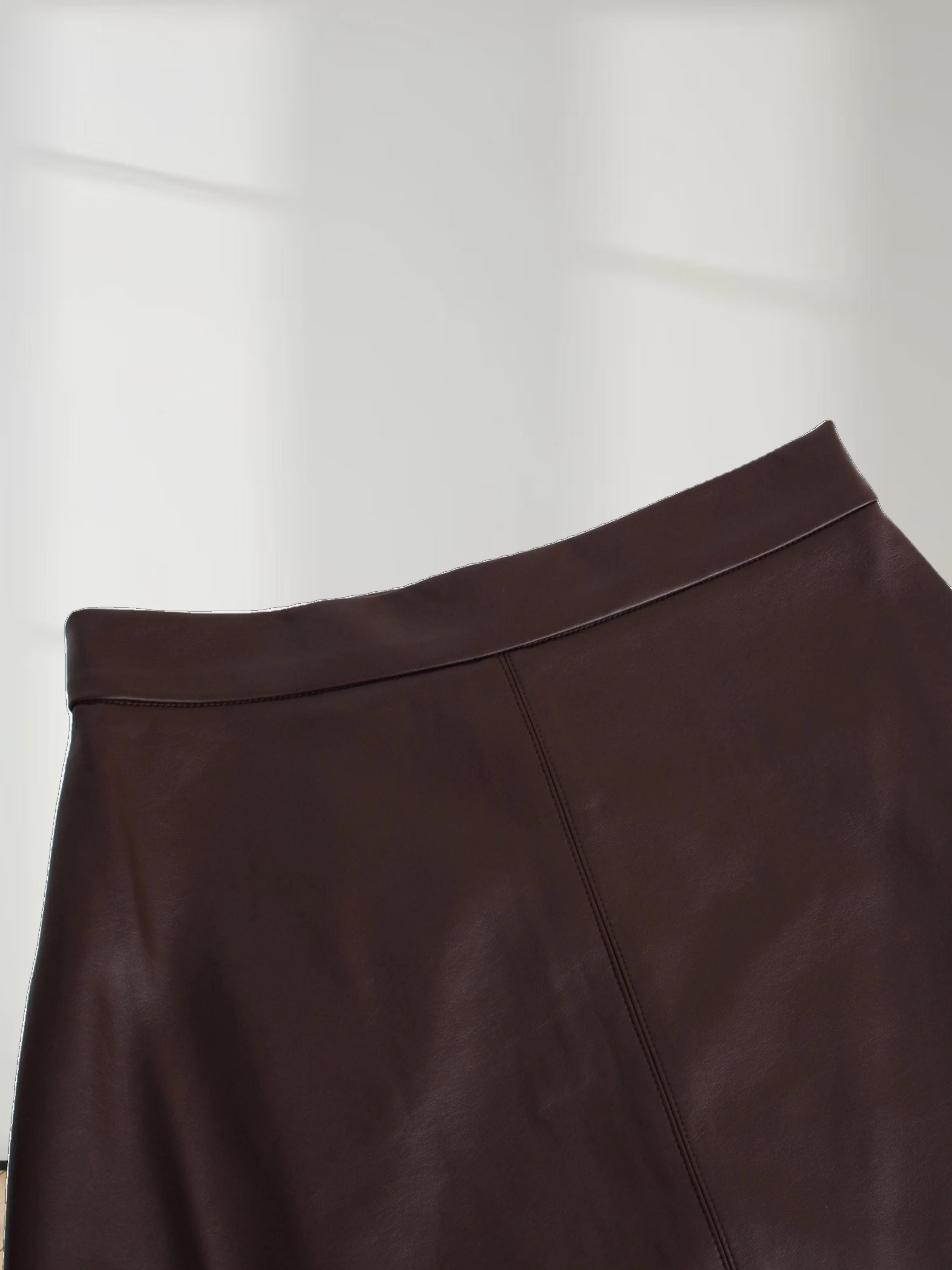 Leather A-Line Skirt-Brown