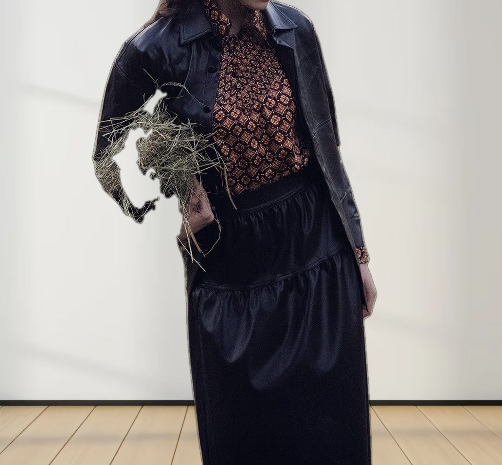 Drop Waist Leather Skirt-Black