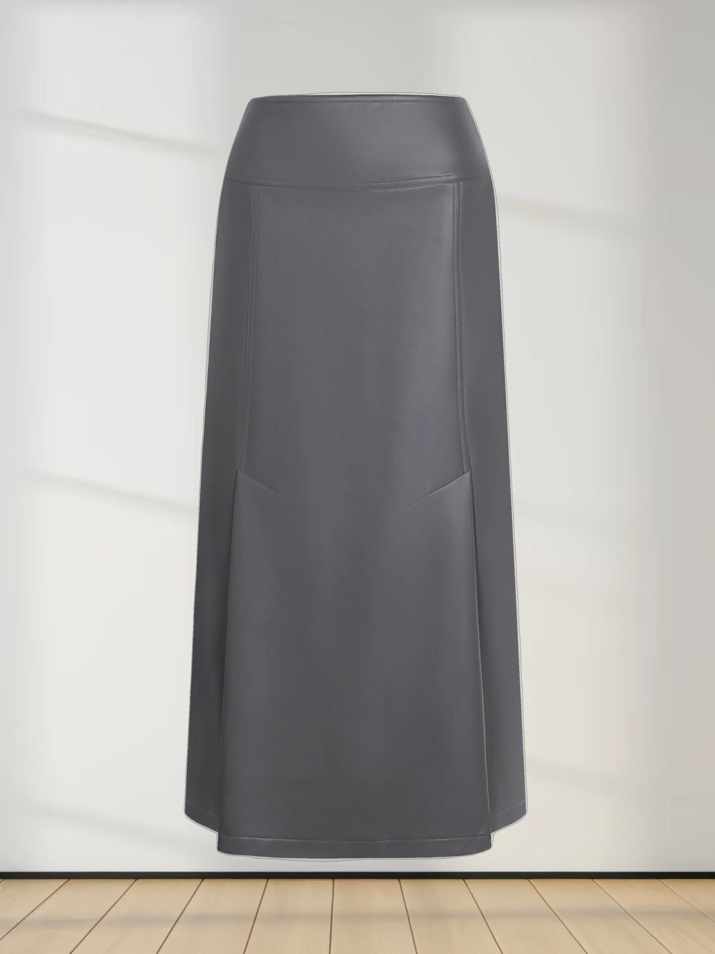 Leather Inverted Pleat Skirt-Grey