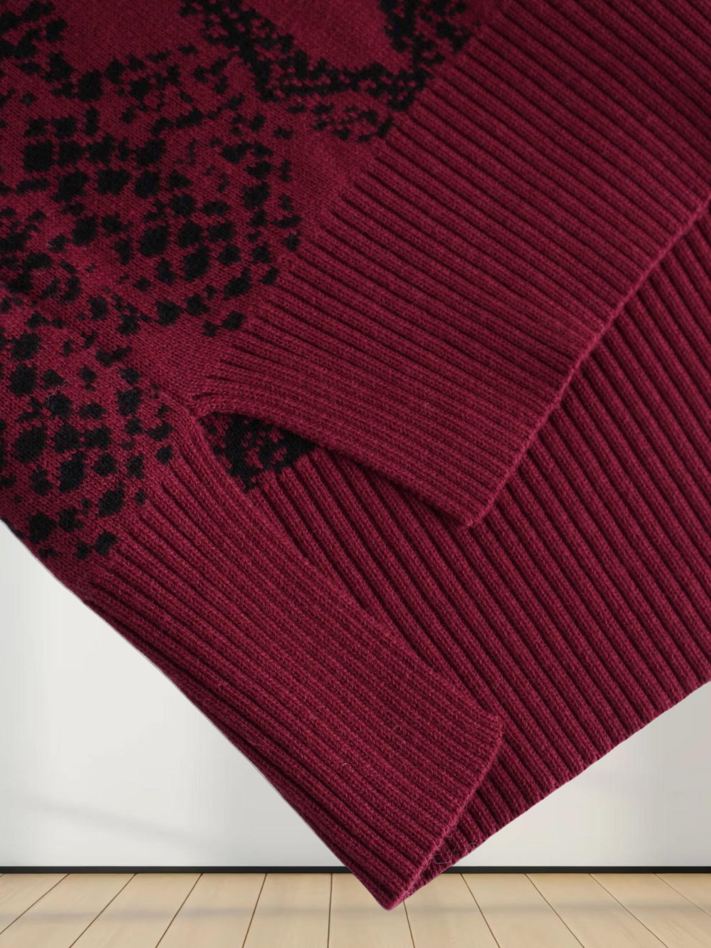 Reptile Print Sweater-Burgundy/Black