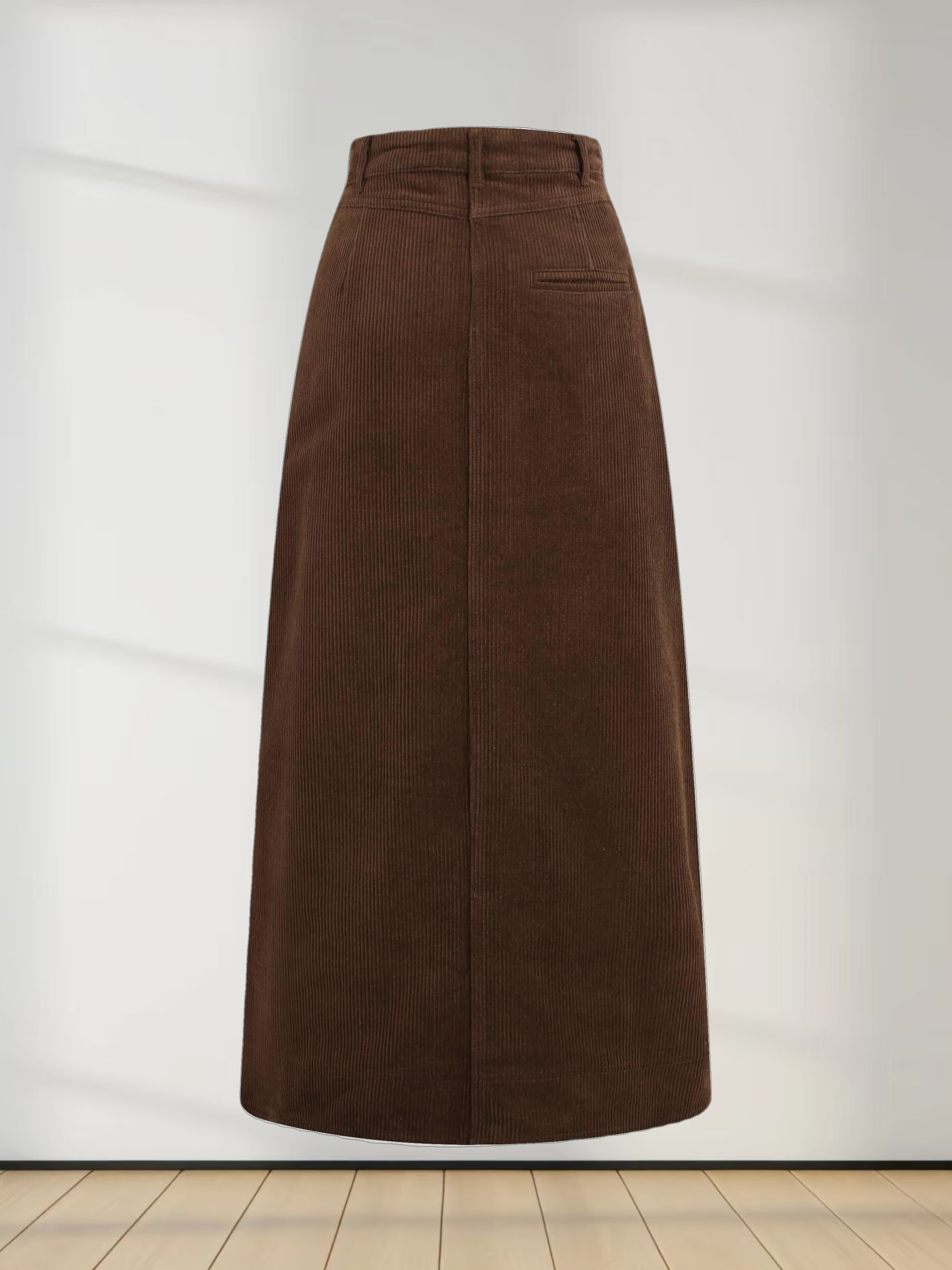 Straight Pocket Skirt-Brown