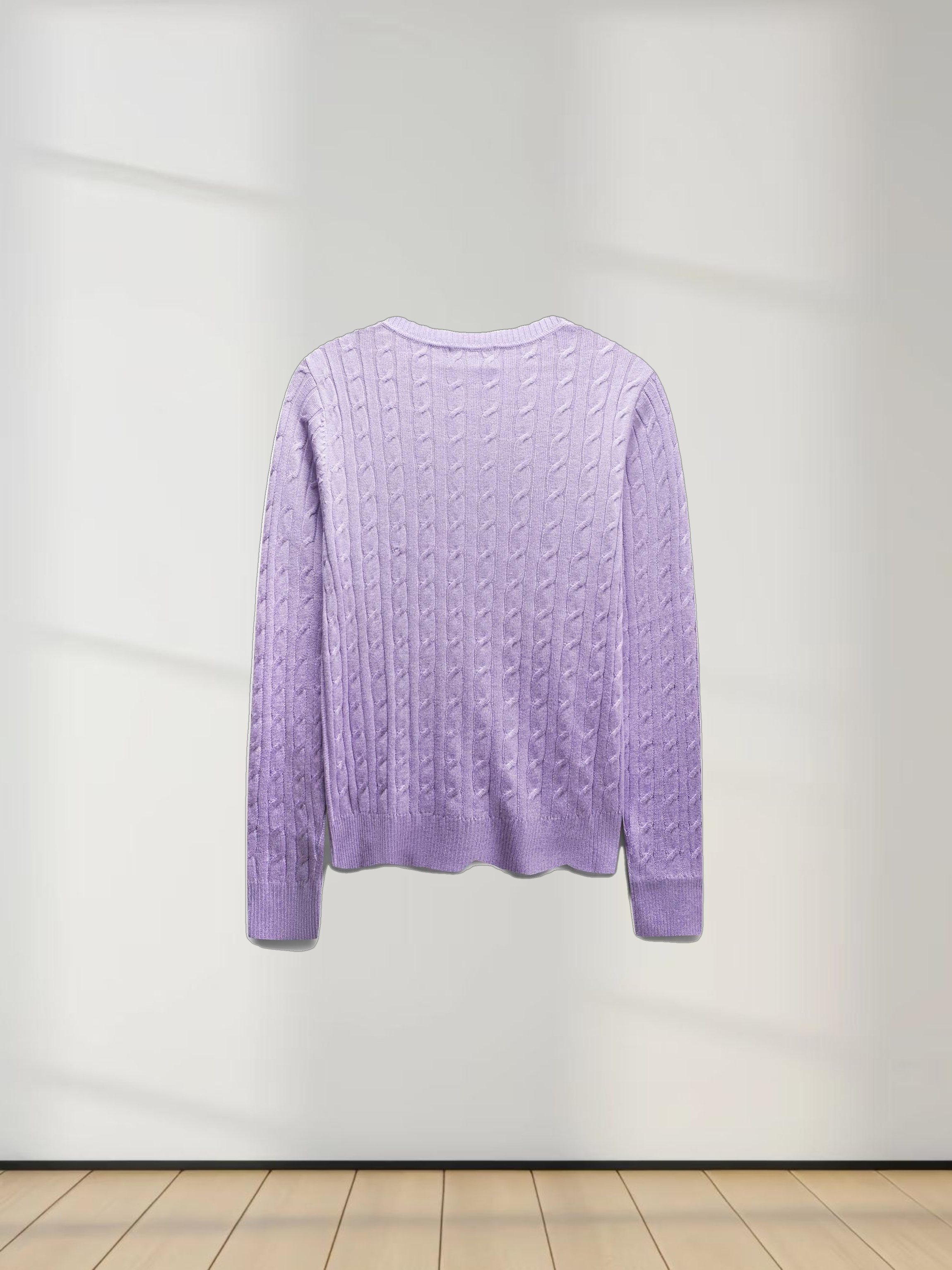 Knit Cable Sweater-Heathered Lavender