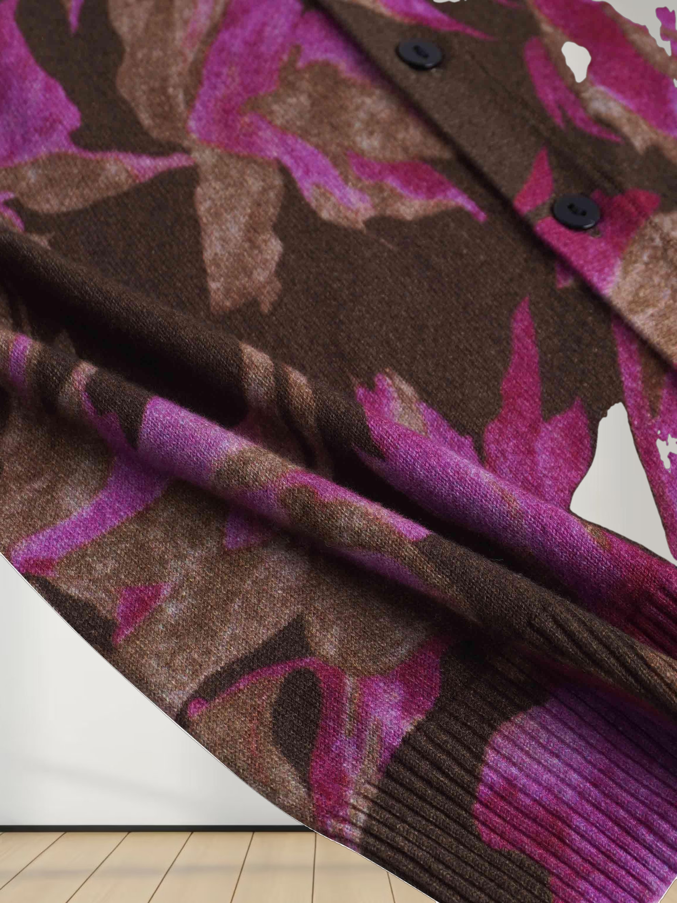 Printed Cardigan-Brown/Pink Floral