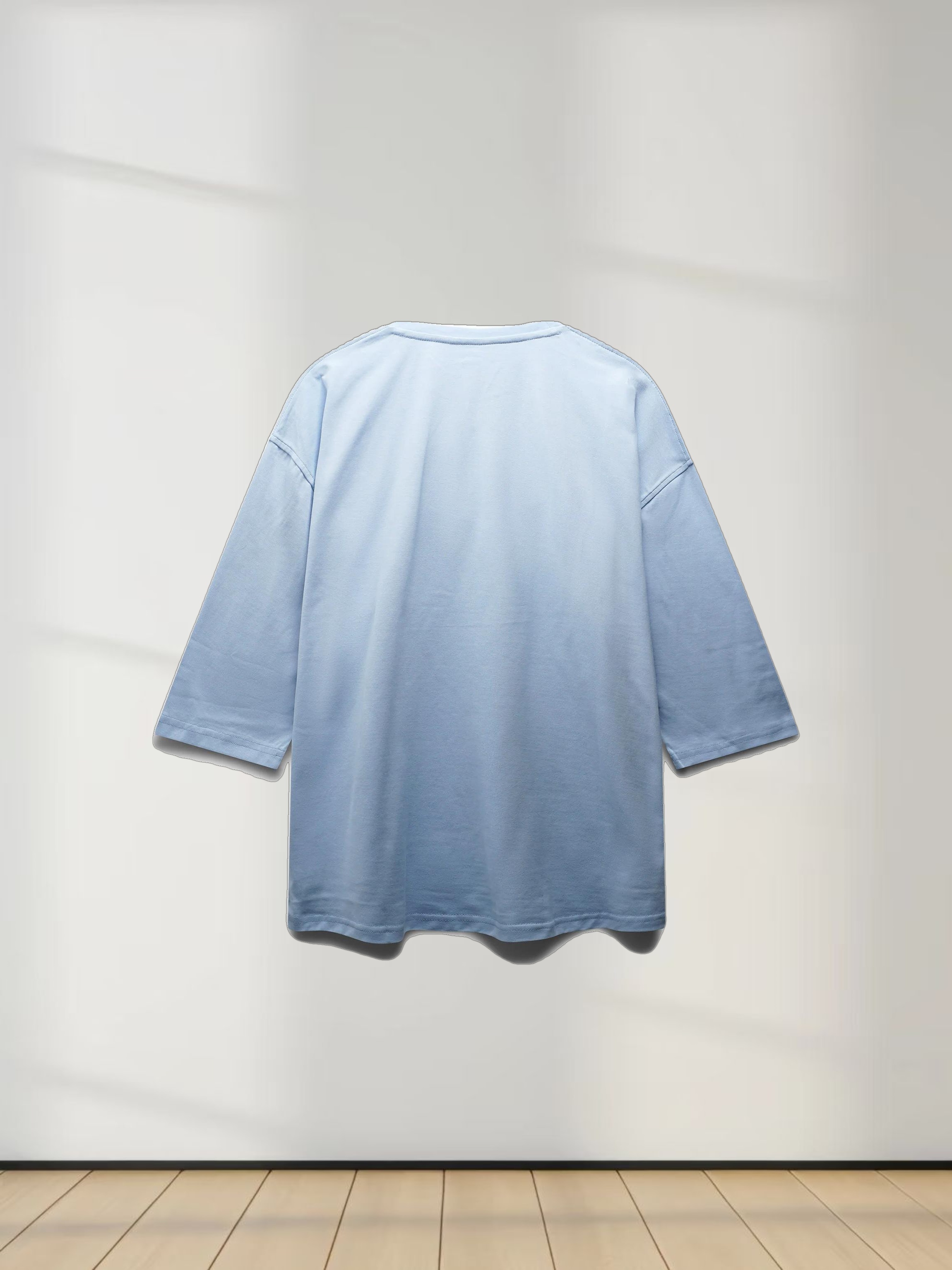 Oversized Boxy 3Q Sleeve Tee-Light Blue