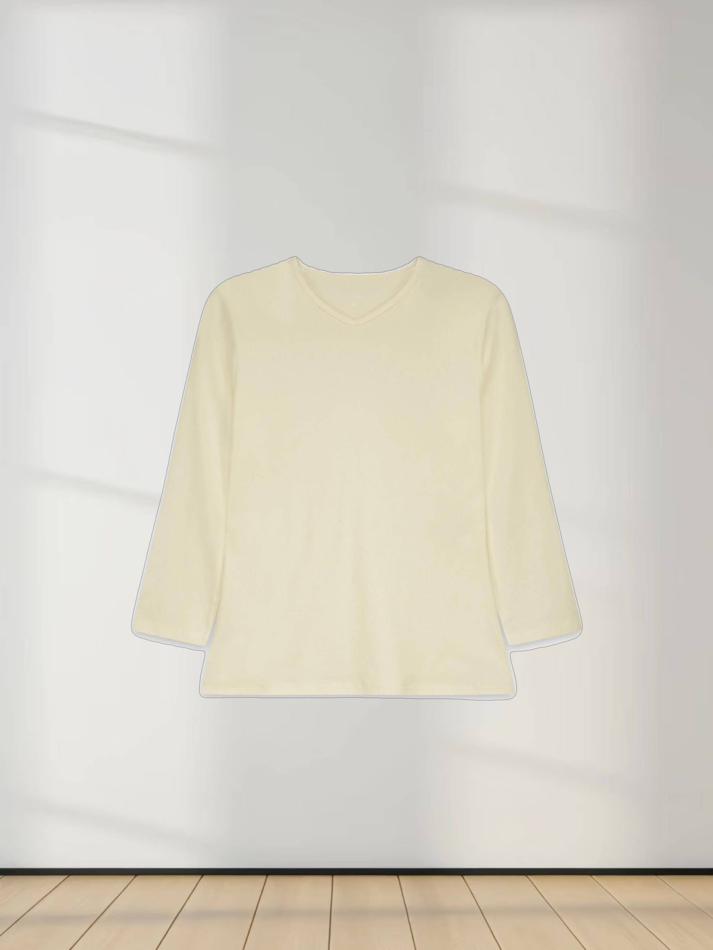 BASIC HIGH V TEE 3Q-CREAM