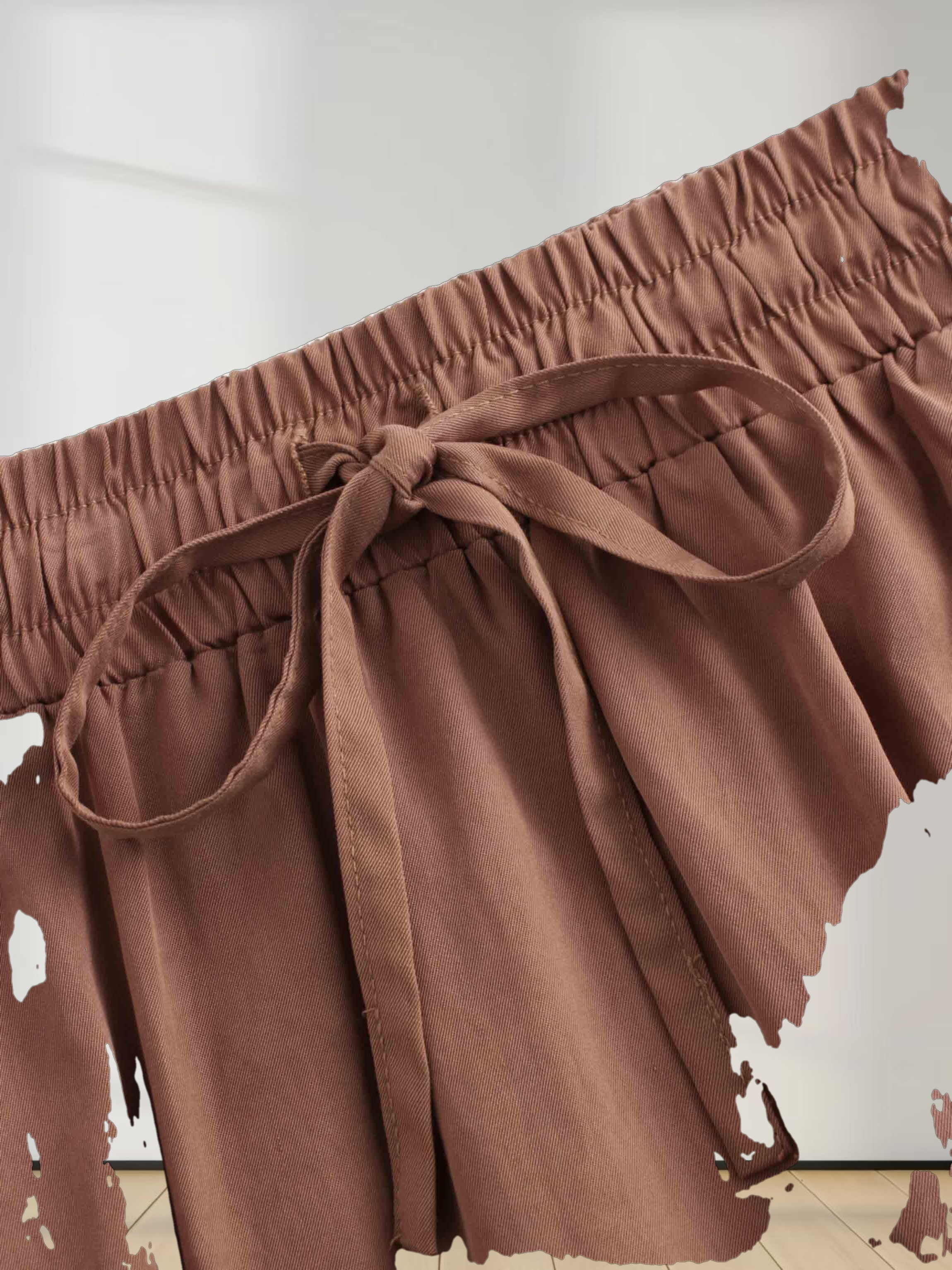 Drawstring Circle Skirt-Brown