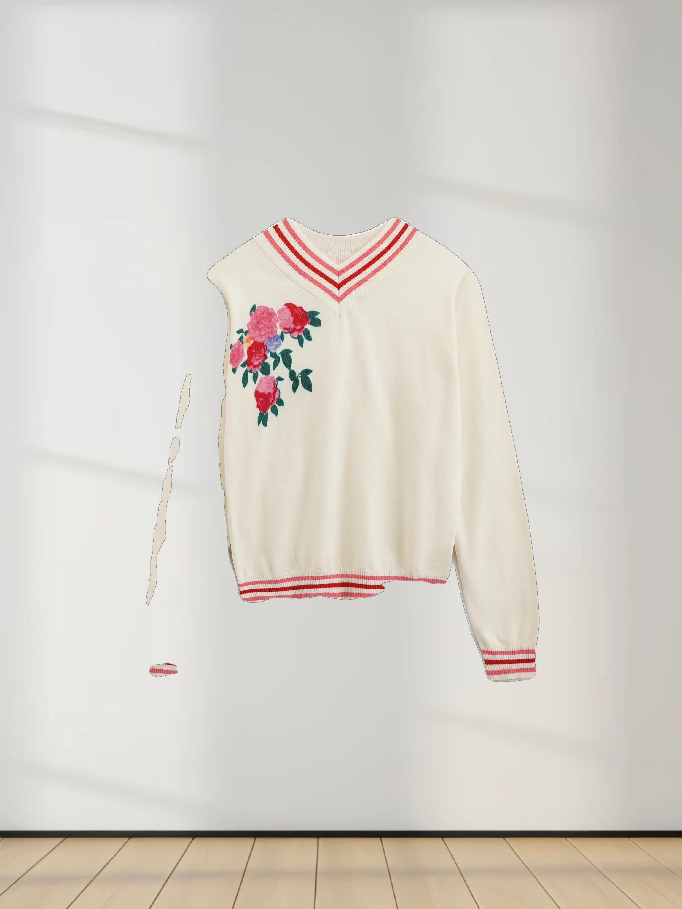 Varsity Floral Design Sweater-Pink Floral
