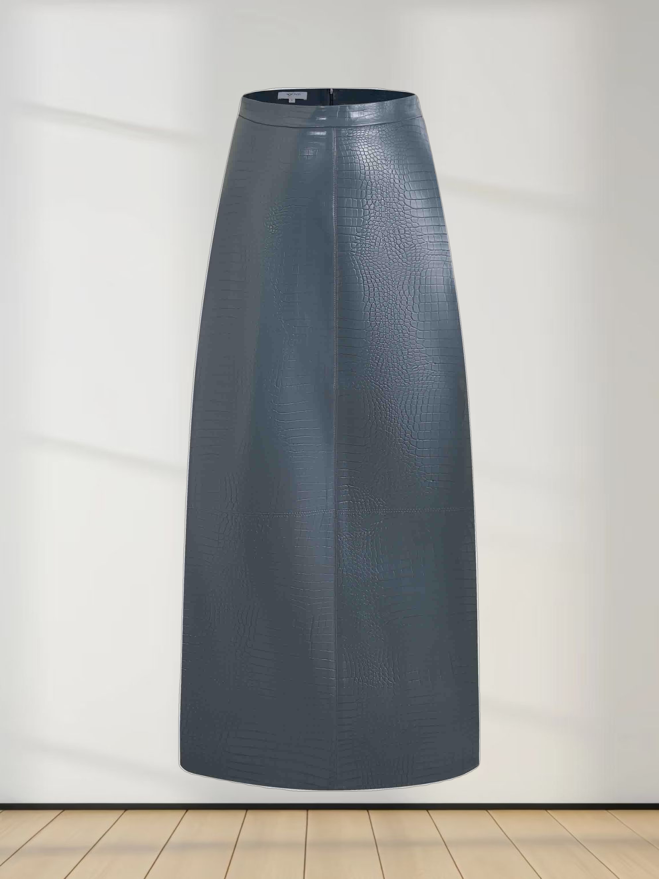Croc Leather Skirt-Teal