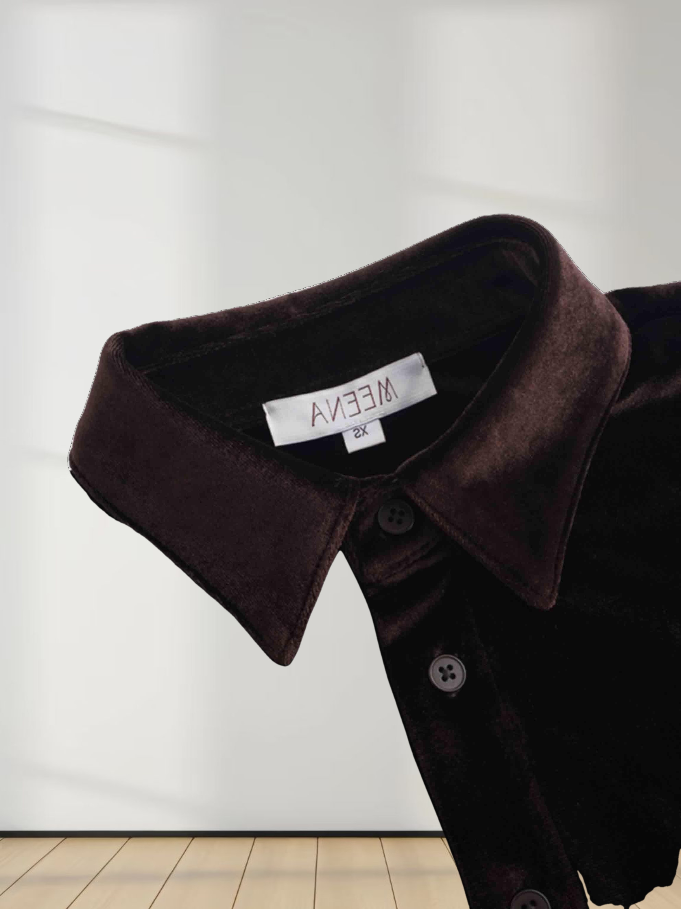 Velour Button Down Blouse-Brown