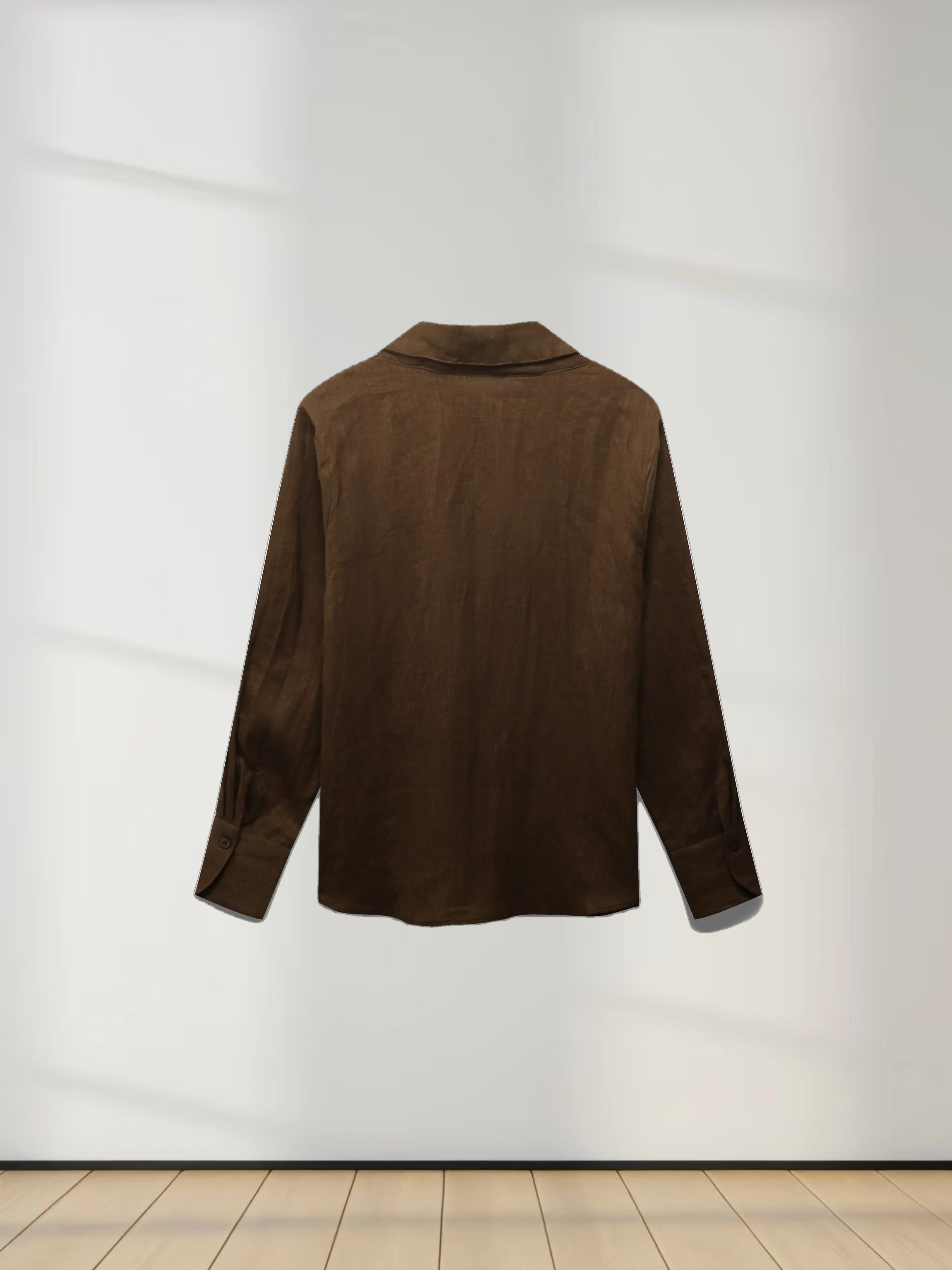 Linen Button Down Blouse-Brown