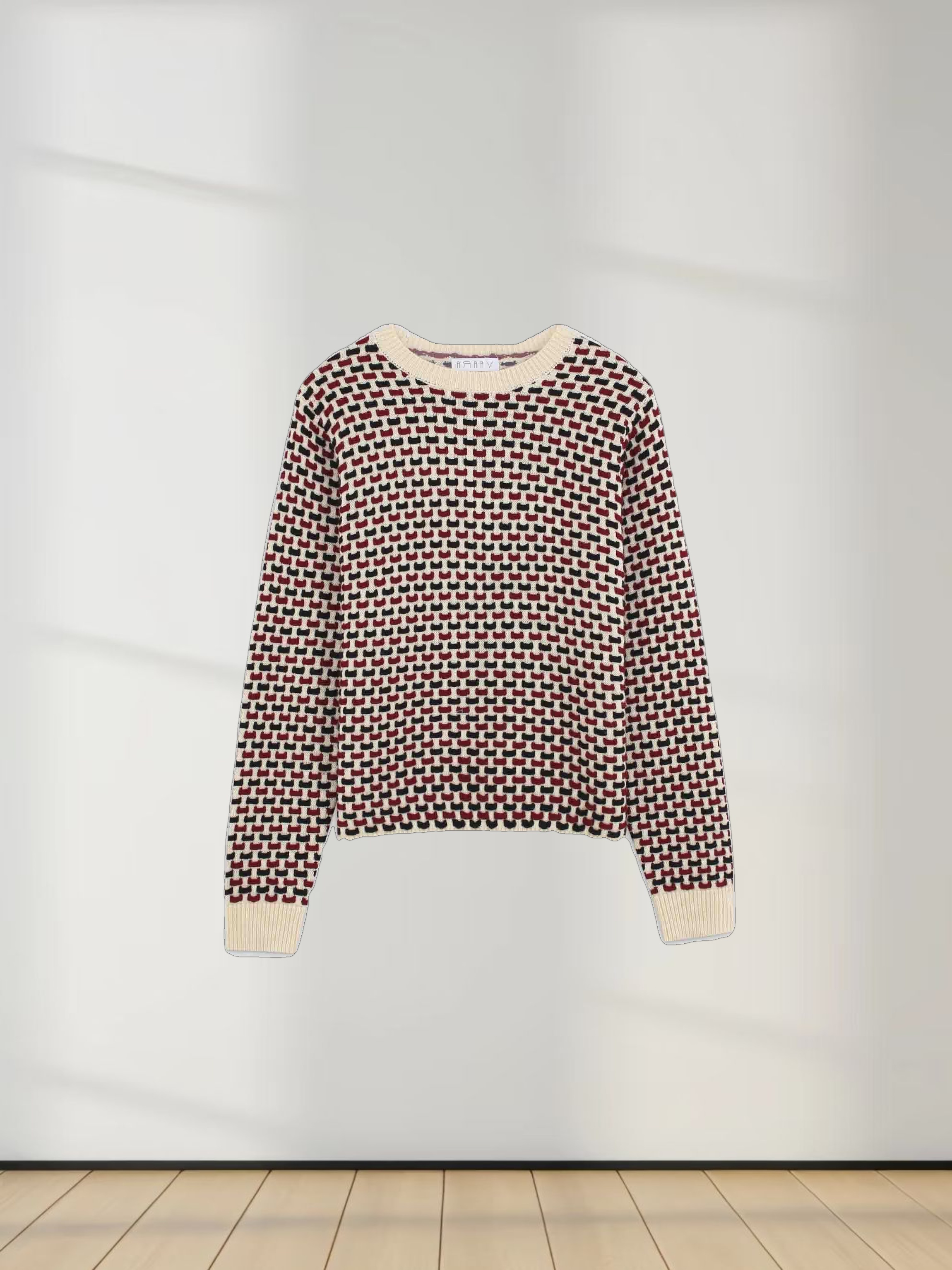 Basket Weave Sweater-Maroon/Black