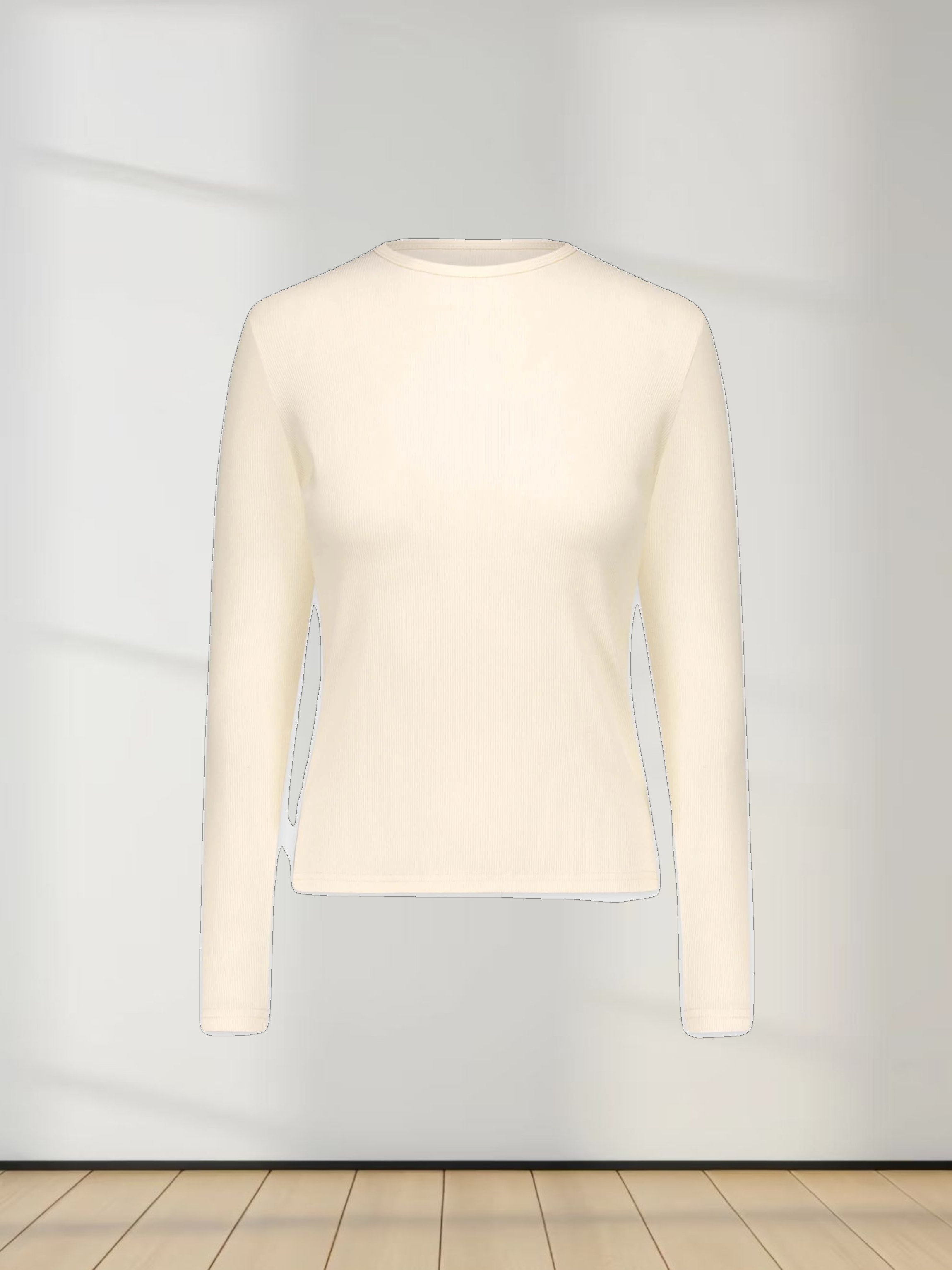 CLASSIC RIBBED CREW TEE LS-CREAM