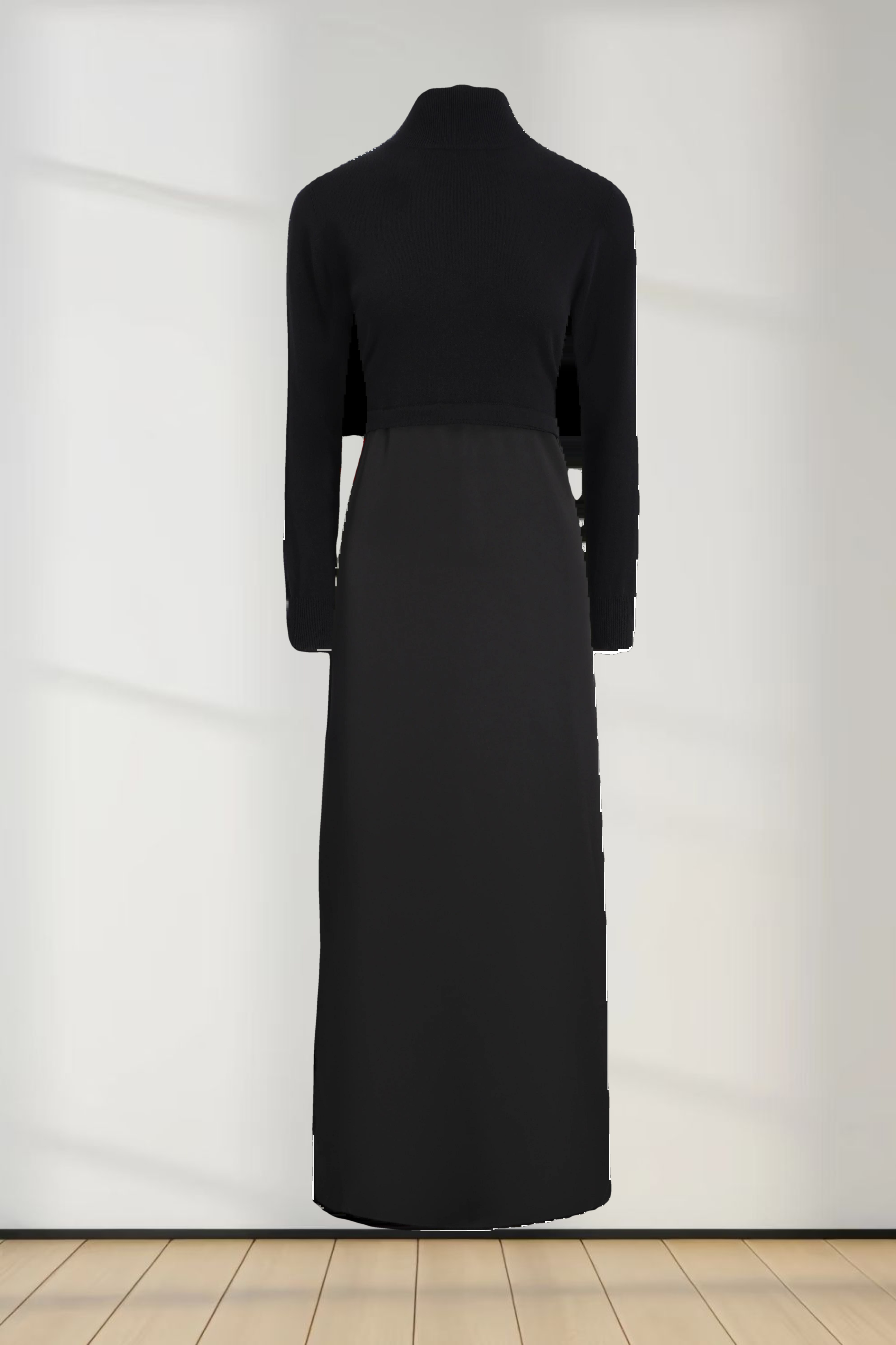 Knit Top Mock Neck Dress-Black