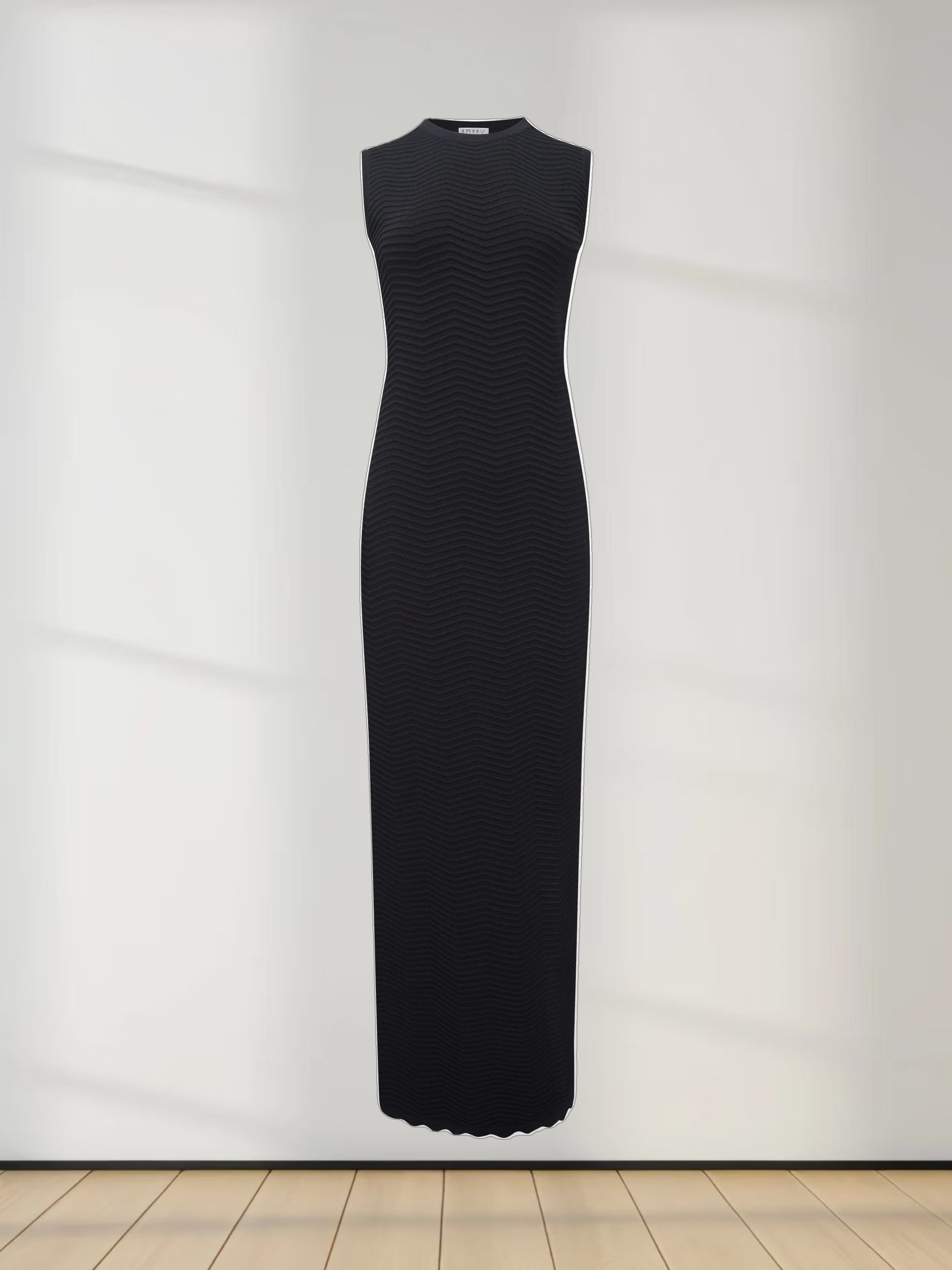 Wave Knit Slip Dress-Black