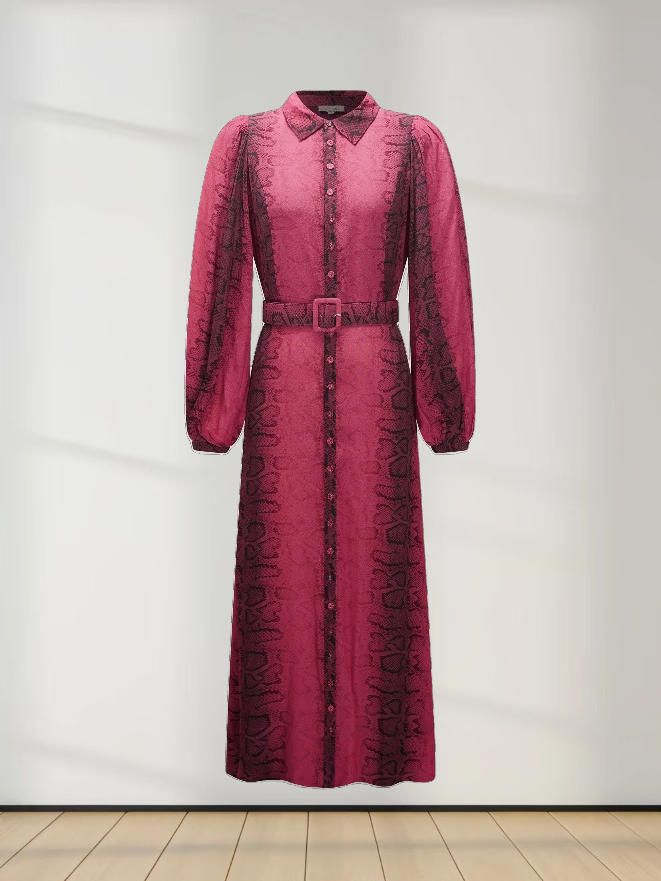 High Waisted Shirtdress-Burgundy Reptile