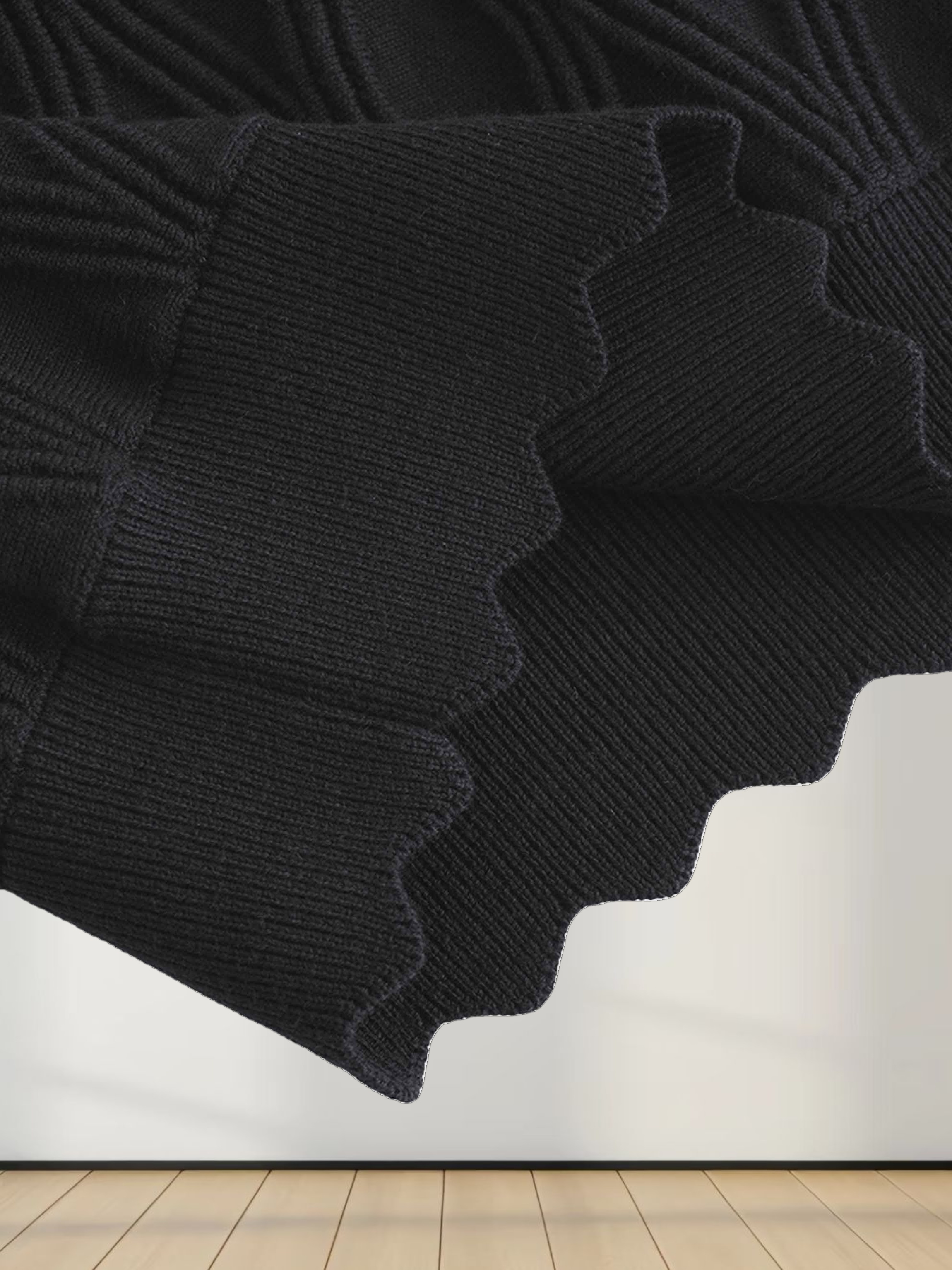 Scalloped Sleeveless Crew Neck Sweater-Black