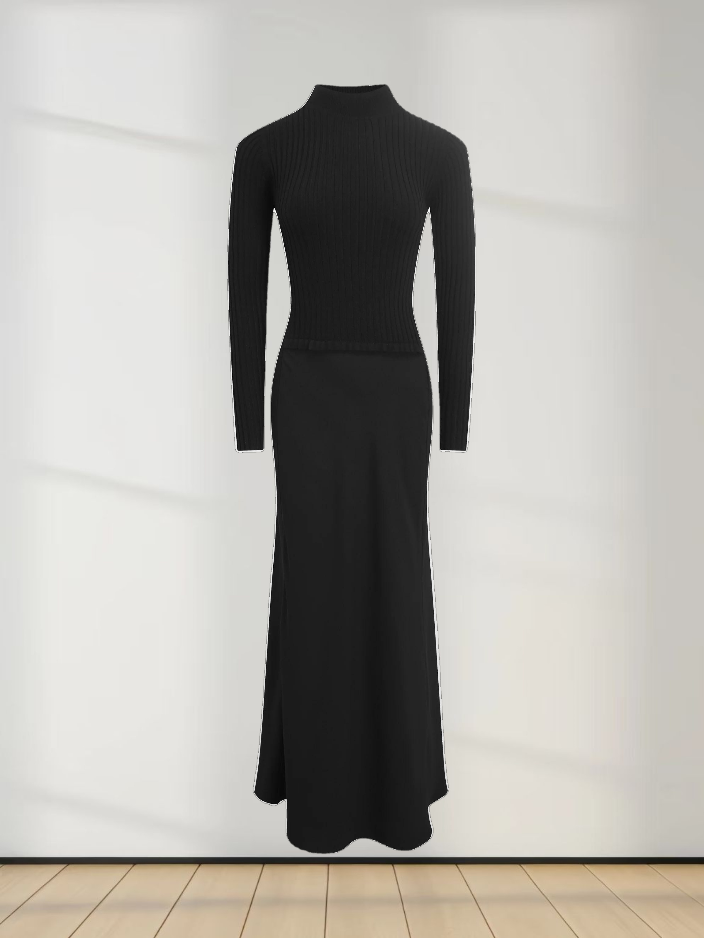 Crepe Bottom Dress-Black/Black