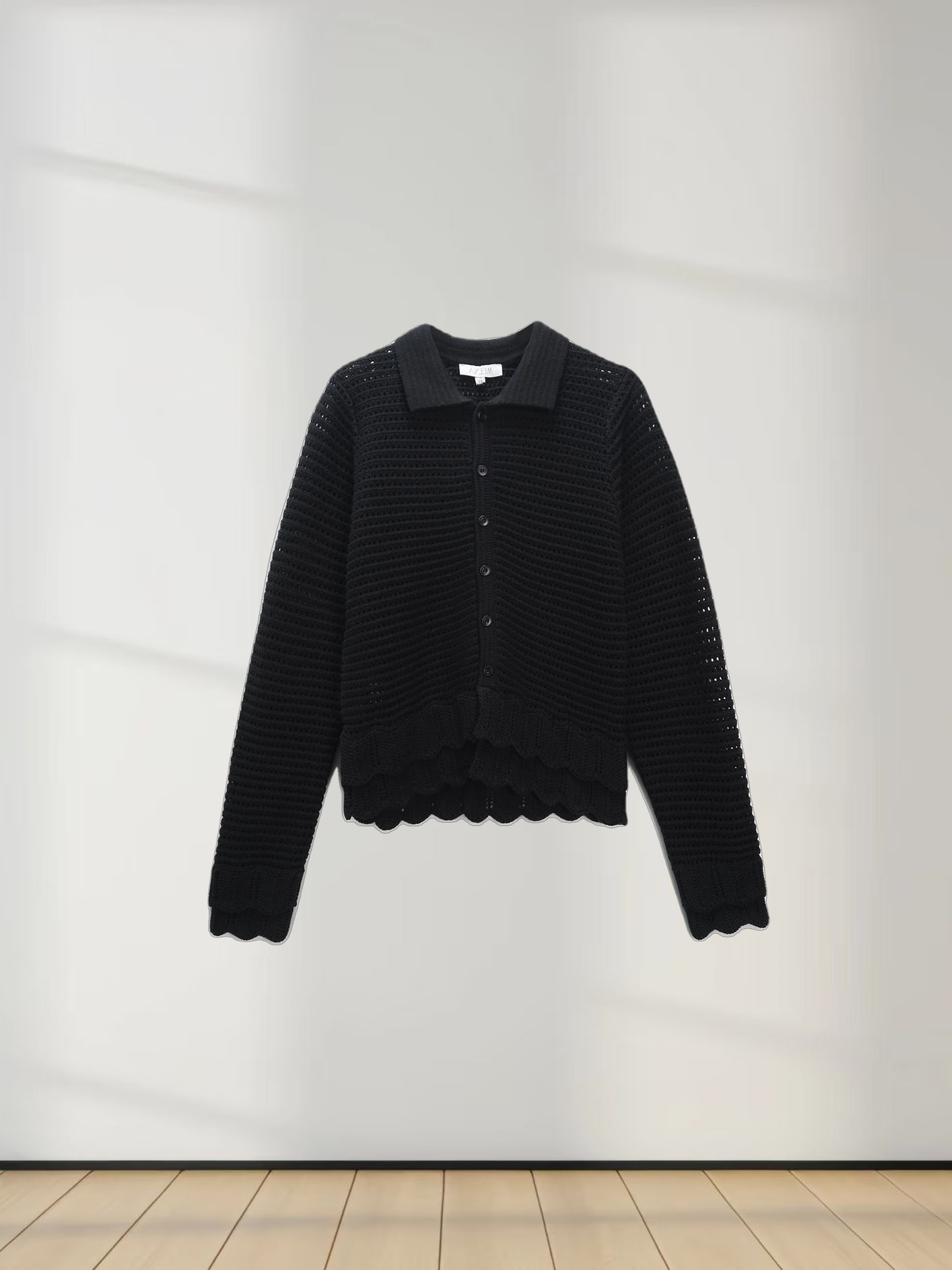 Crochet Ruffle Cardigan-Black