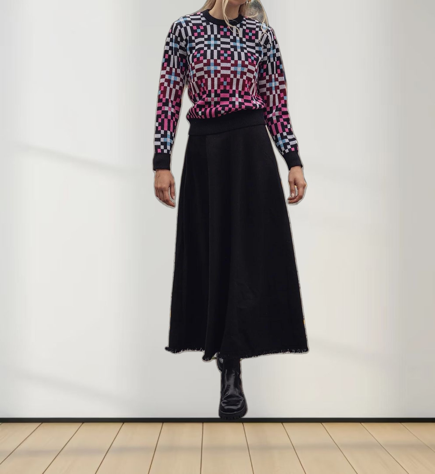 Geometric Design Sweater-Pink