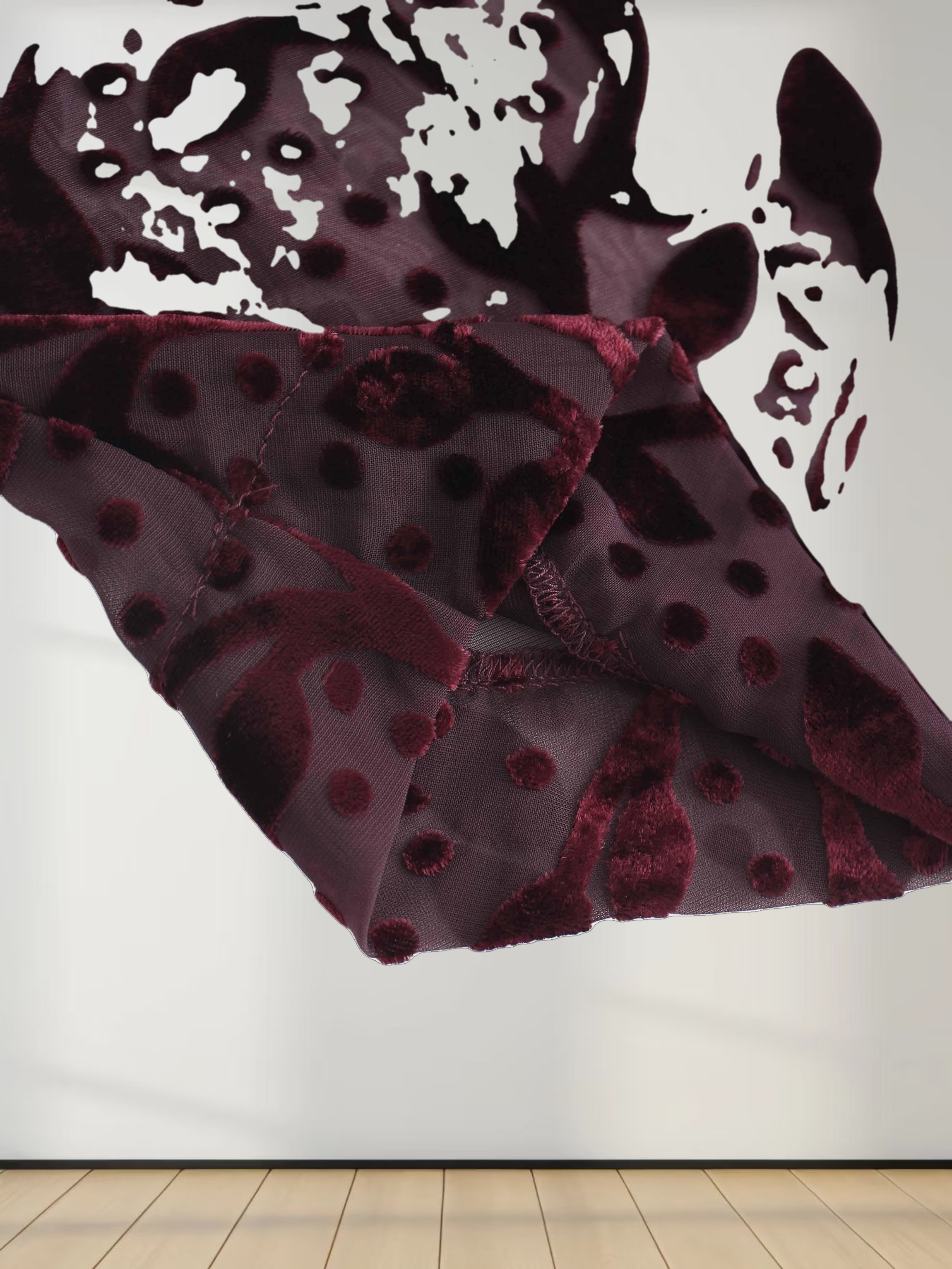 Waisted Yoke Dress-Burgundy Velvet Leaves