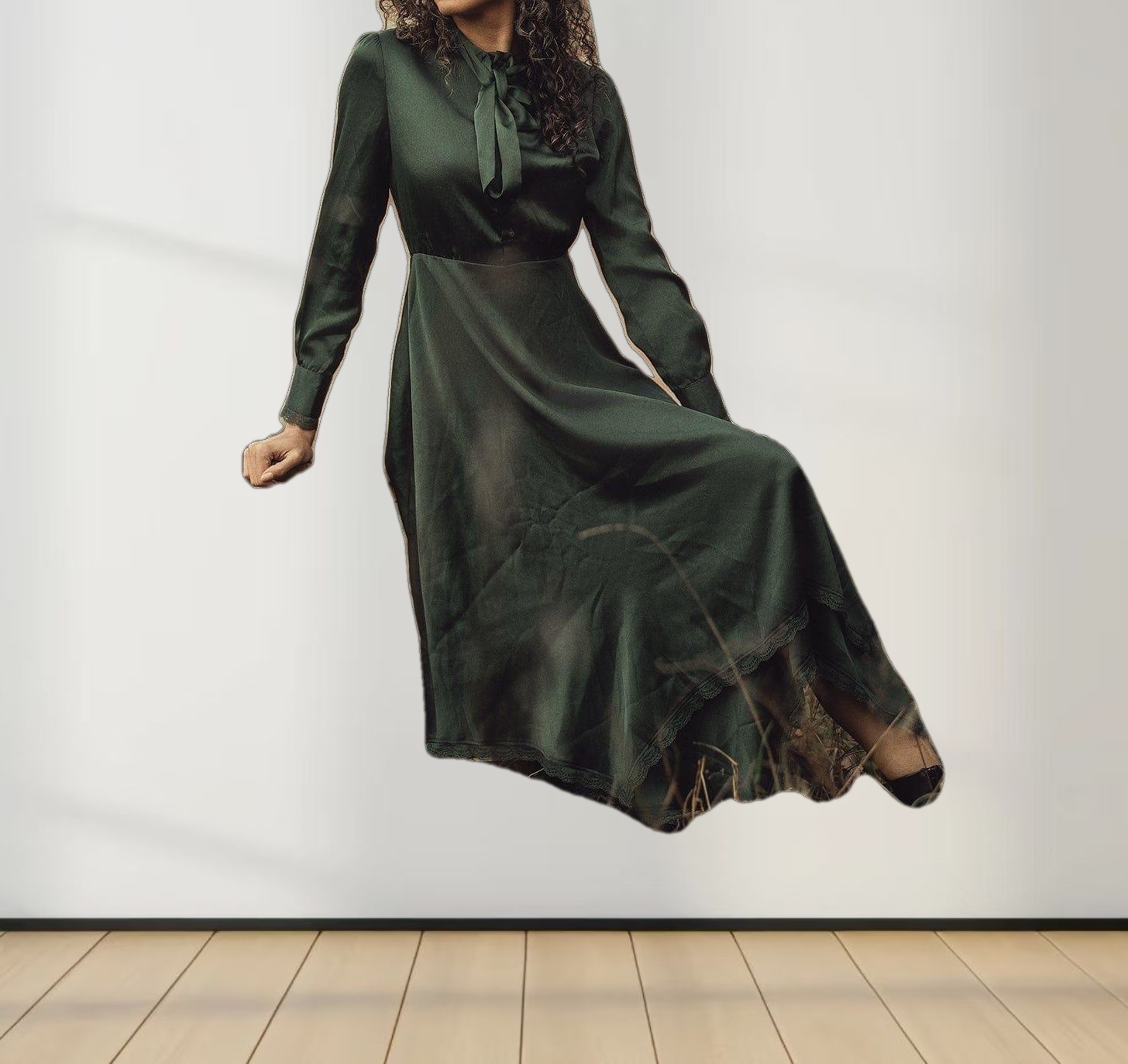 Double Layer Hem Dress-Green